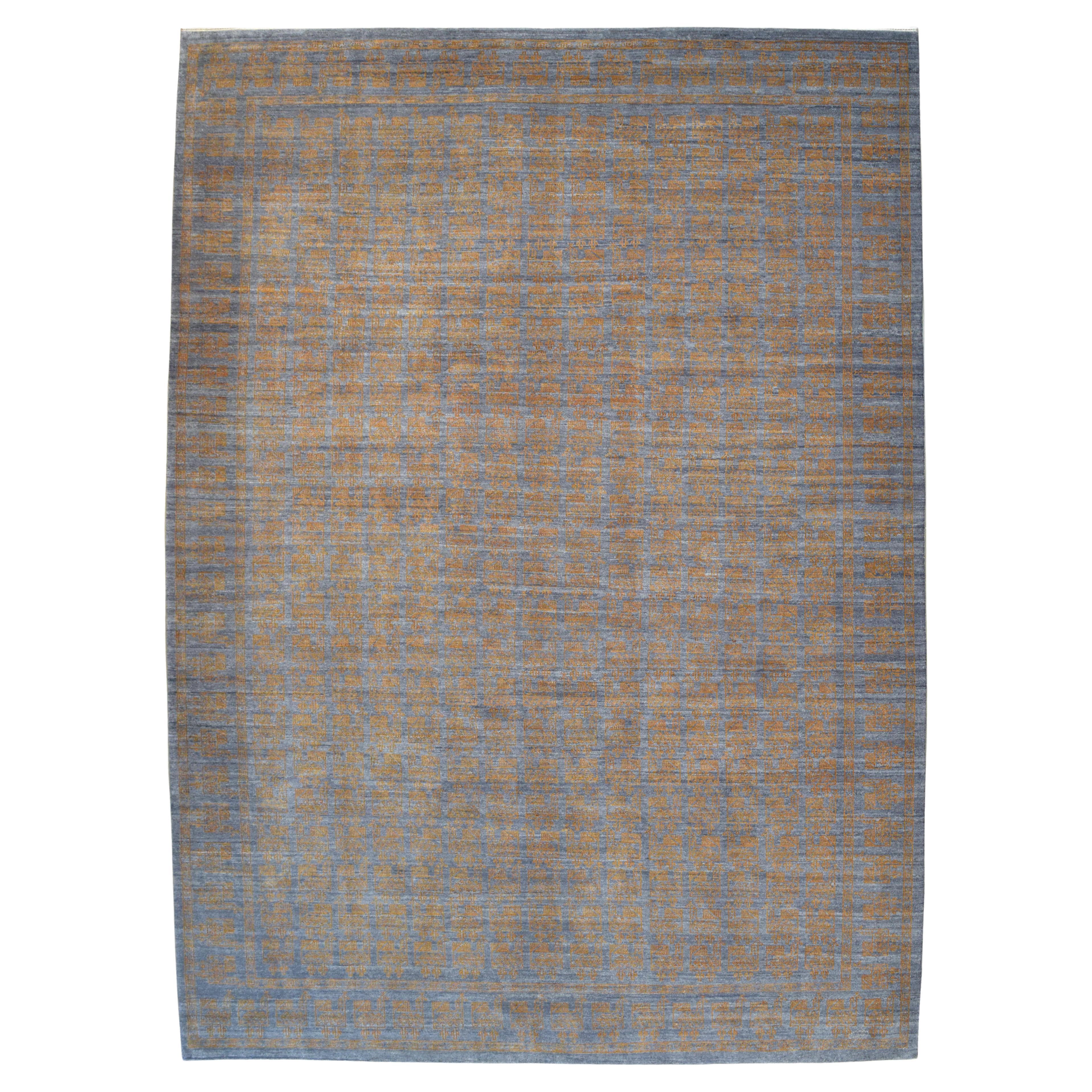 Orley Shabahang, Orange and Gray Contemporary Peacock Carpet, Wool, 9' x 12' For Sale