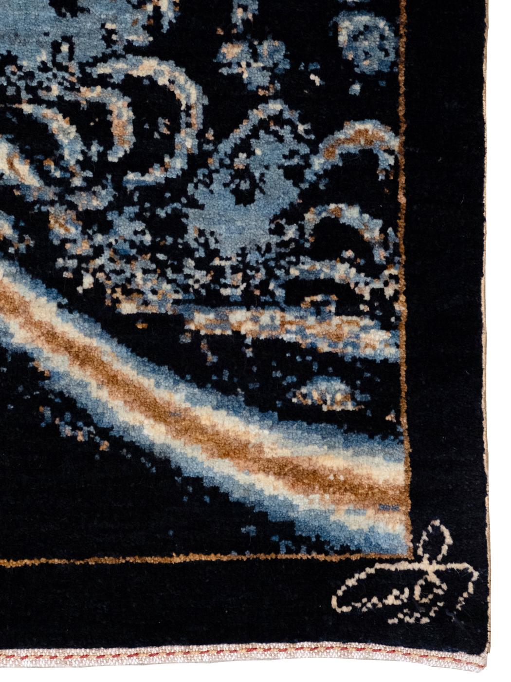 Orley Shabahang’s “Nebula” Contemporary Carpet in Indigo, Gold, and Cream For Sale 4