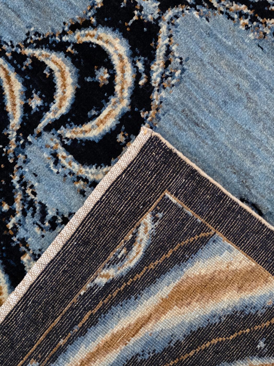 Orley Shabahang’s “Nebula” Contemporary Carpet in Indigo, Gold, and Cream For Sale 5