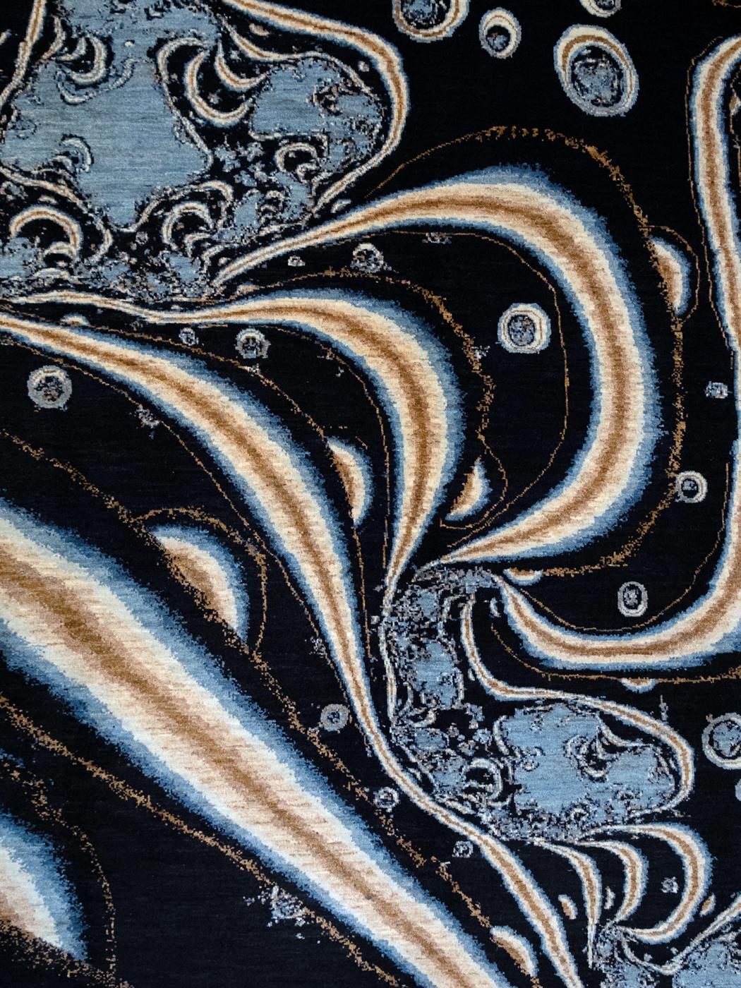 Persian Orley Shabahang’s “Nebula” Contemporary Carpet in Indigo, Gold, and Cream For Sale