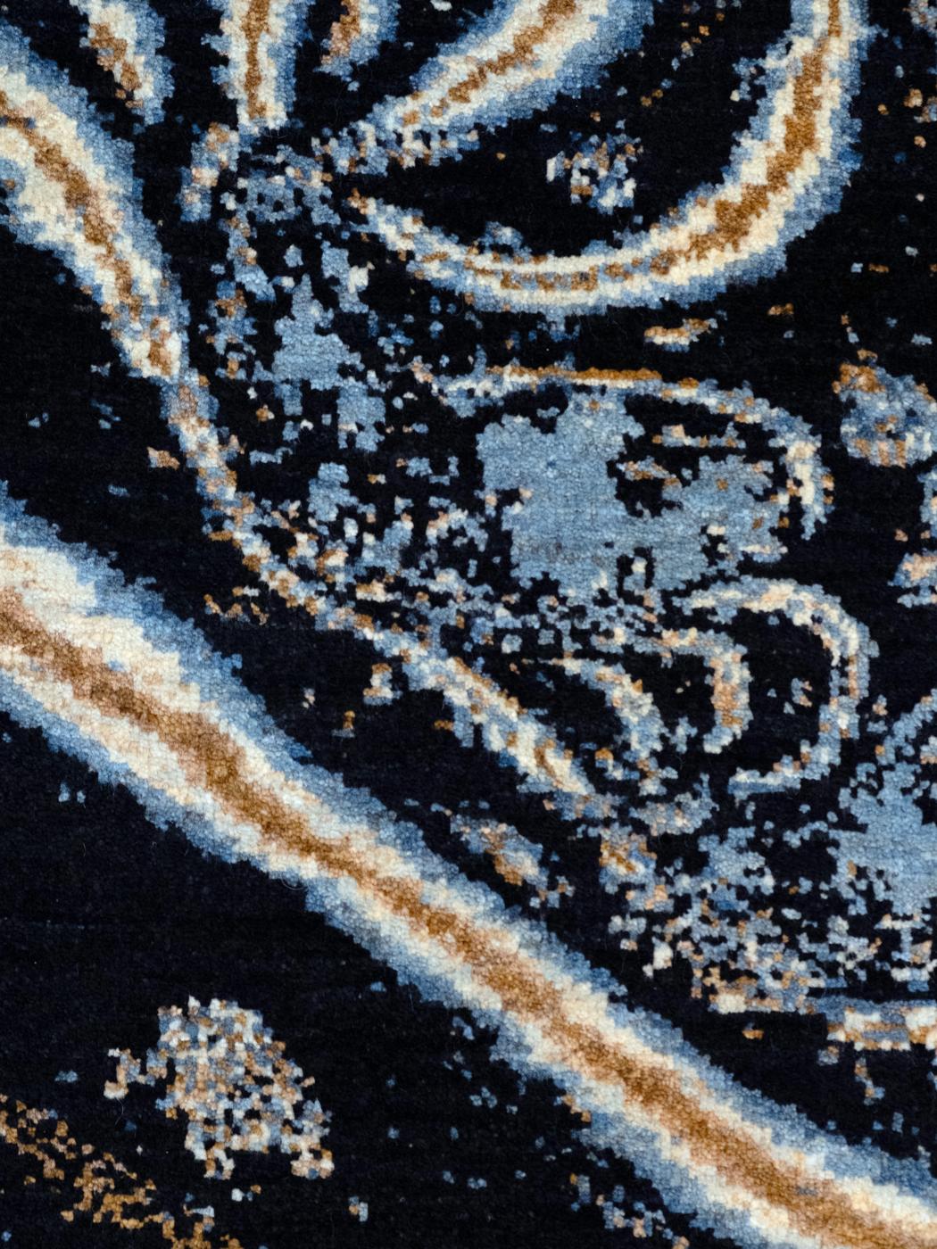 Hand-Knotted Orley Shabahang’s “Nebula” Contemporary Carpet in Indigo, Gold, and Cream For Sale