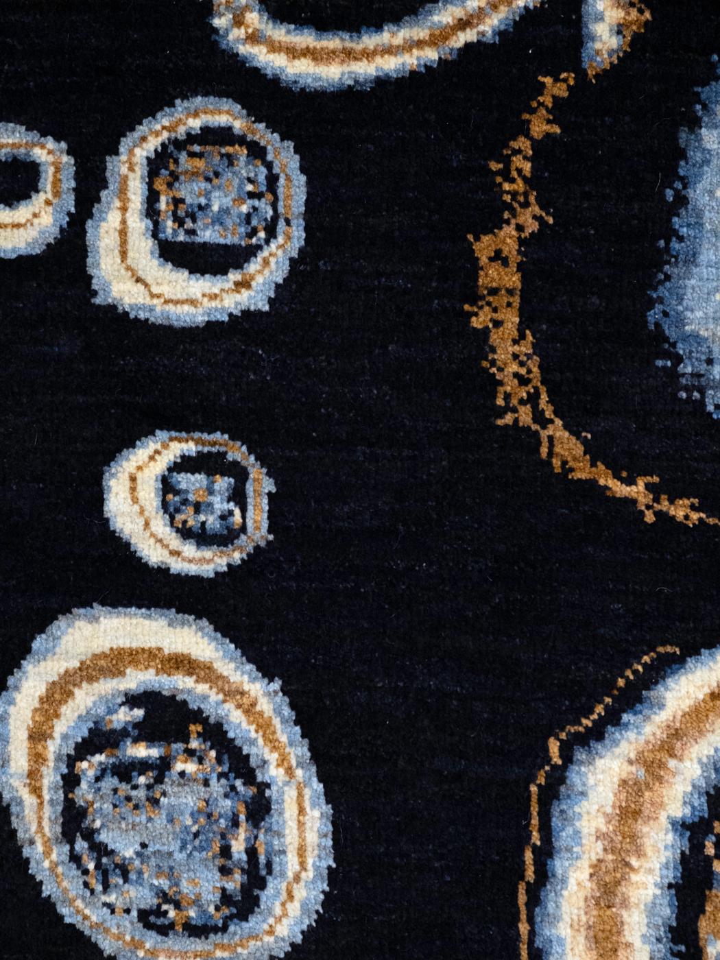 Wool Orley Shabahang’s “Nebula” Contemporary Carpet in Indigo, Gold, and Cream For Sale