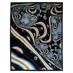 Moderner persischer Teppich aus in Indigo, Gold und cremefarbener Wolle, 9' x 12'