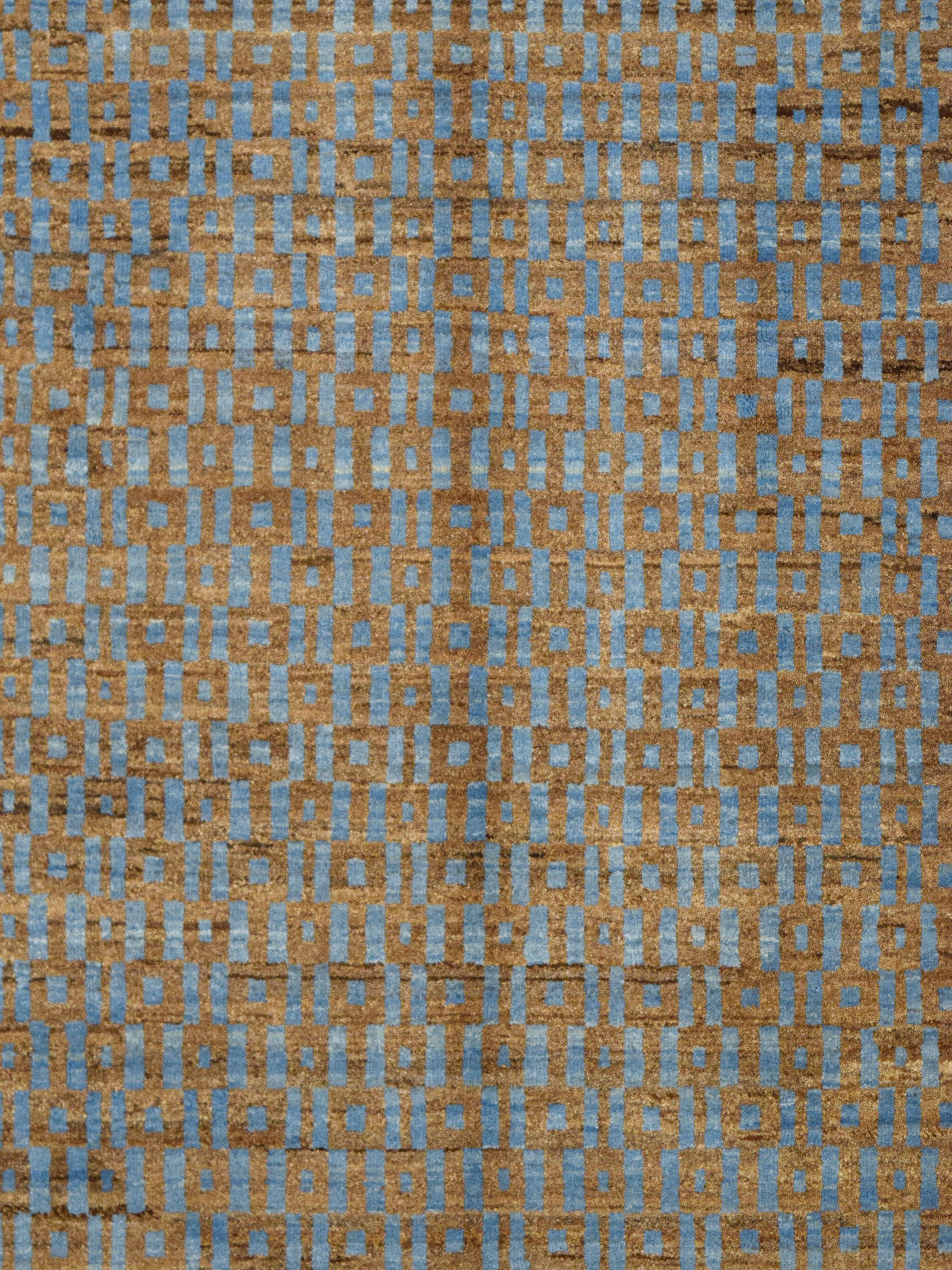 Perse Orley Shabahng, noué à la main, tapis persan en laine Art déco, bleu, Brown, 5'x 12'. en vente