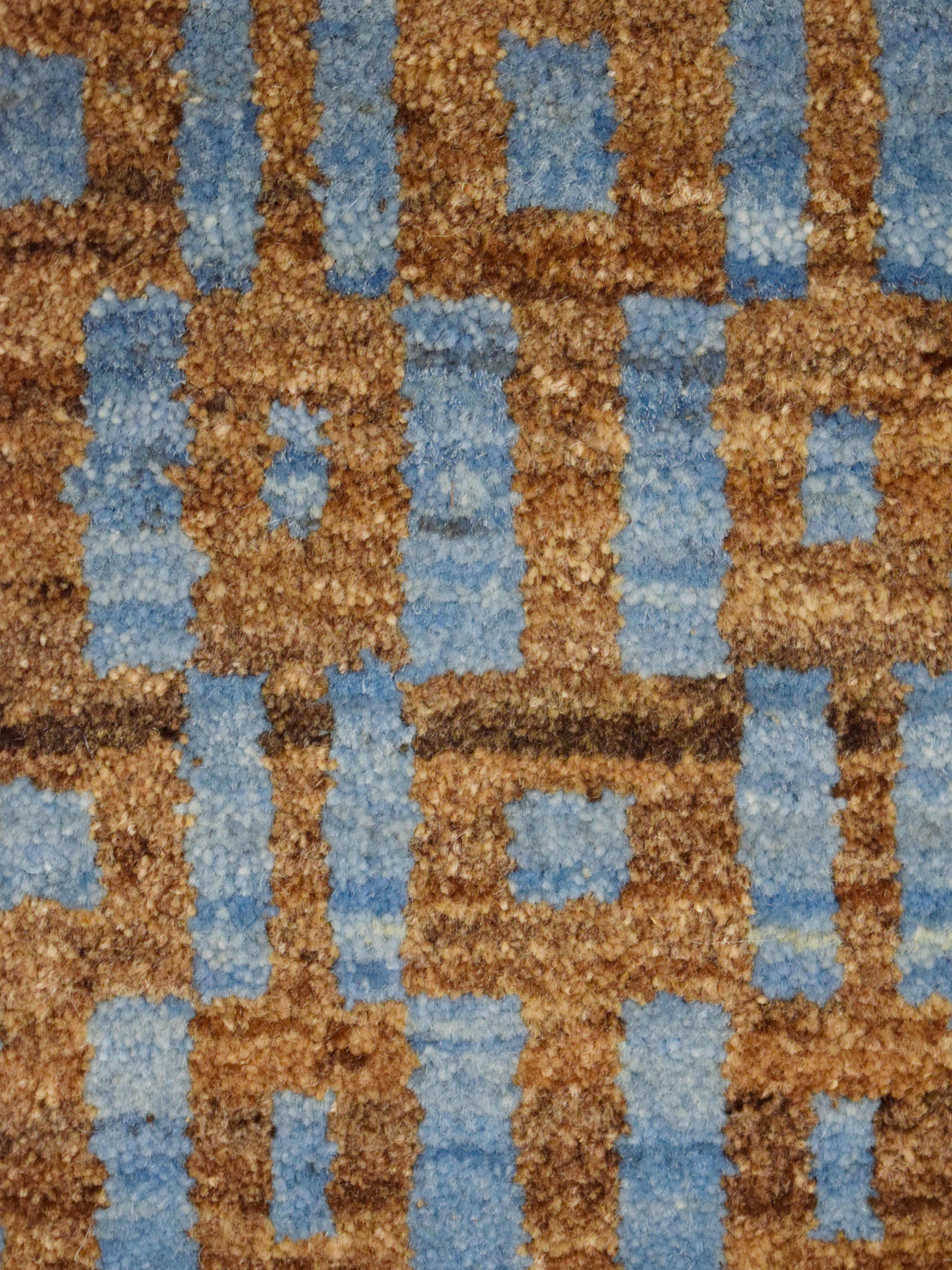 Orley Shabahng, Handgeknüpft, Art Deco Wolle Perserteppich, Blau, Brown, 5'x 12' (Pflanzlich gefärbt) im Angebot