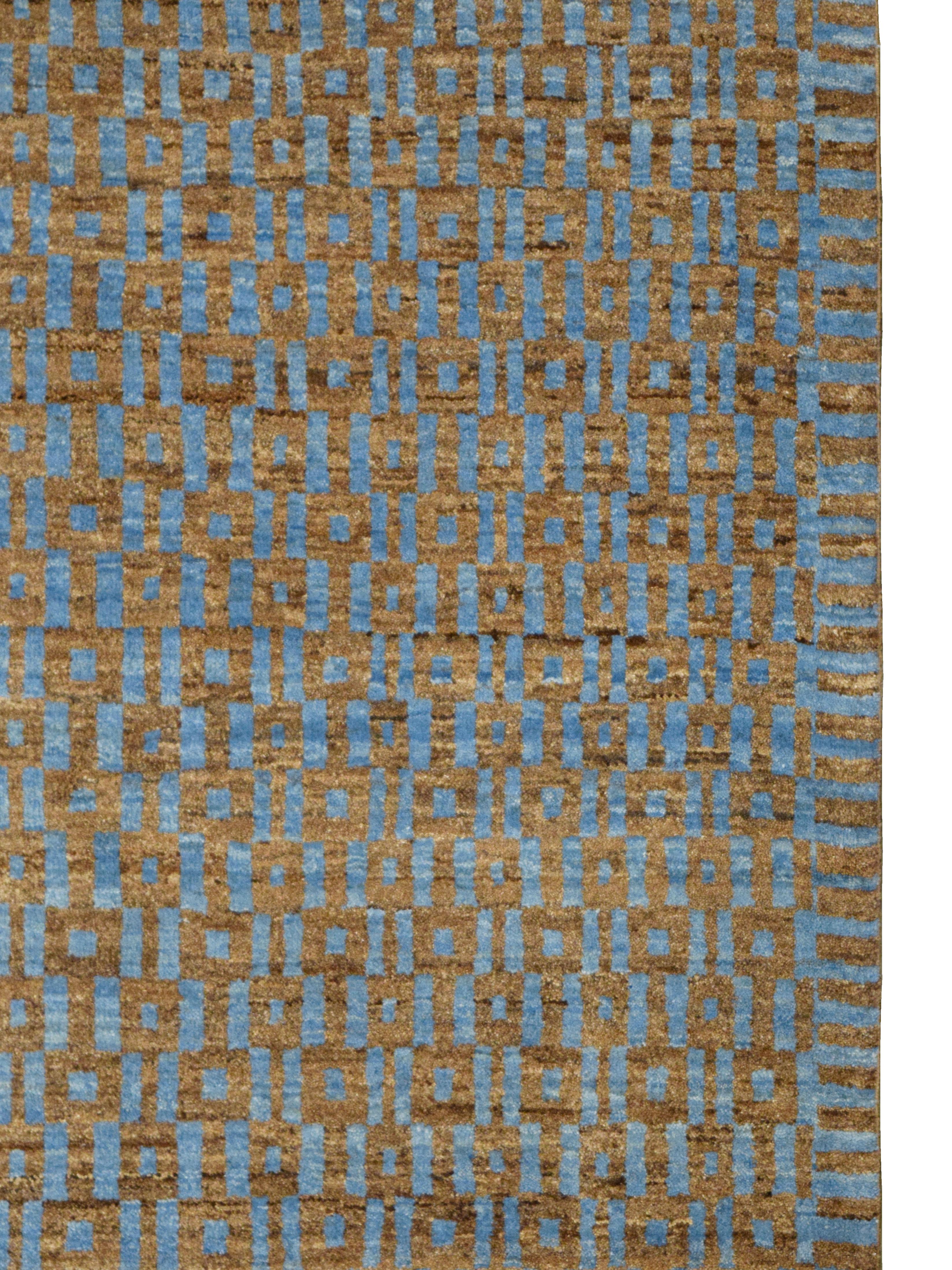 Orley Shabahng, Hand-Knotted, Art Deco Wool Persian Carpet, Blue, Brown, 5'x 12' For Sale 1