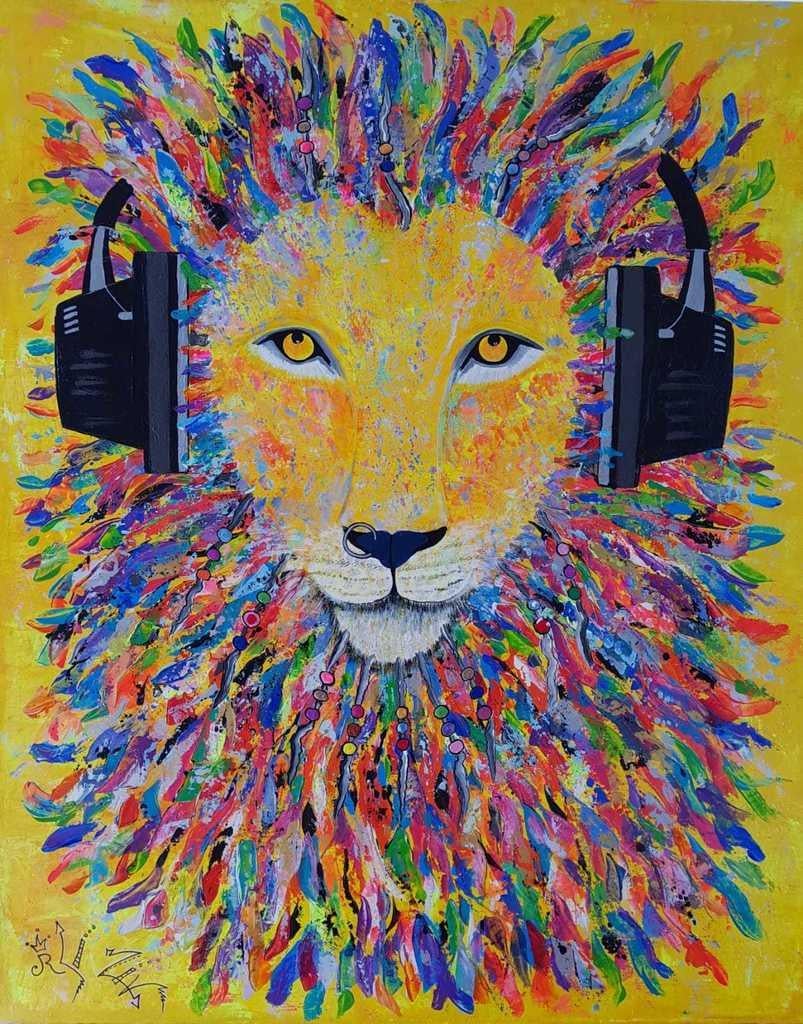 Orli Ziv, lion, acrylique sur toile