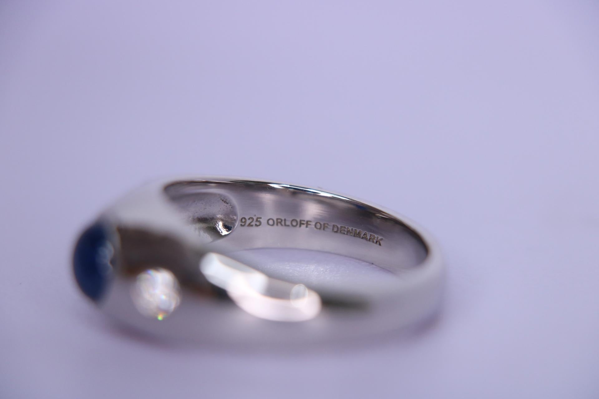 Women's or Men's Orloff of Denmark, 1 ct Blue Sapphire Diamond Silver Ring For Sale