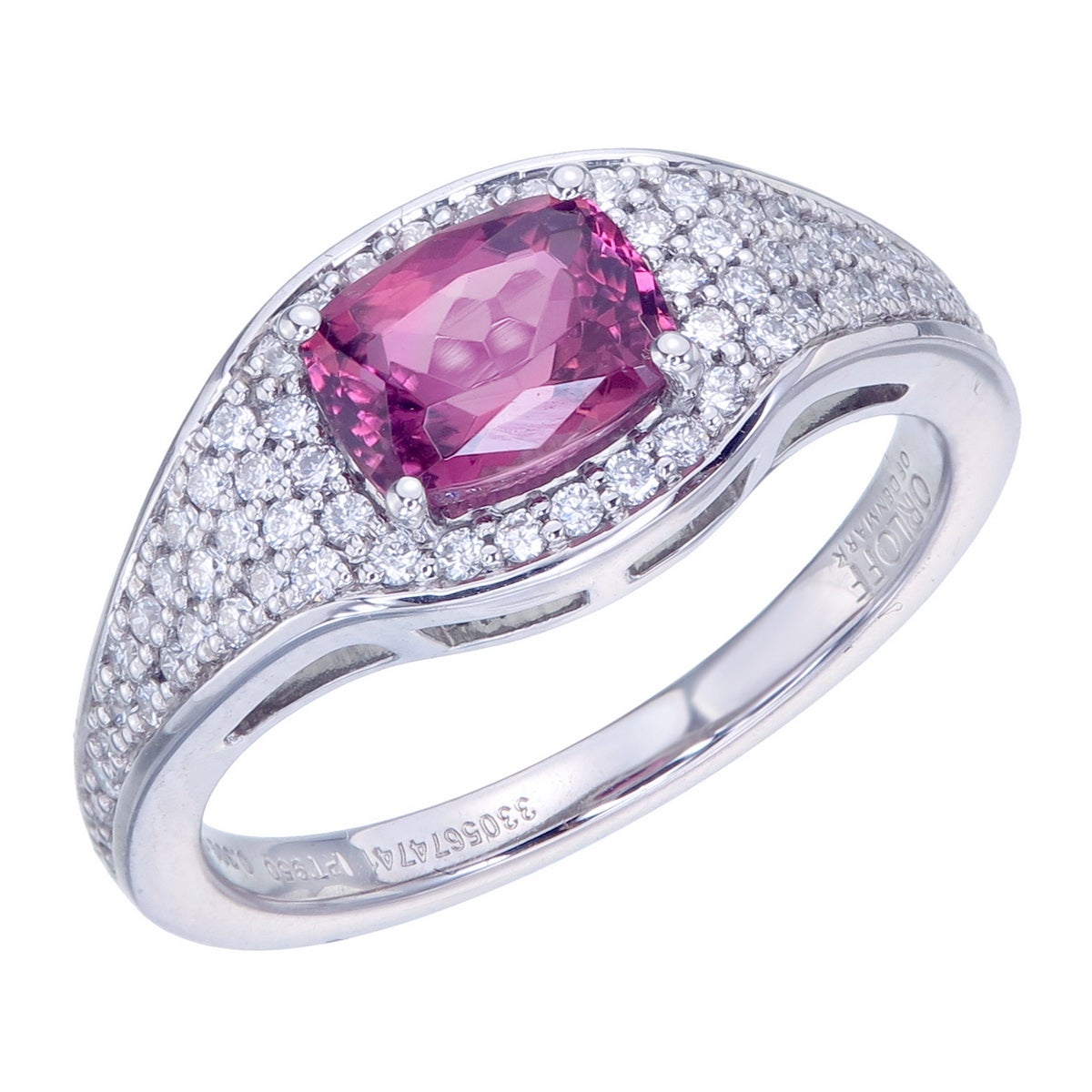 Orloff of Denmark, GIA - 1.00 ct Vivid Pink Tourmaline Ring set in 950 Platinum For Sale