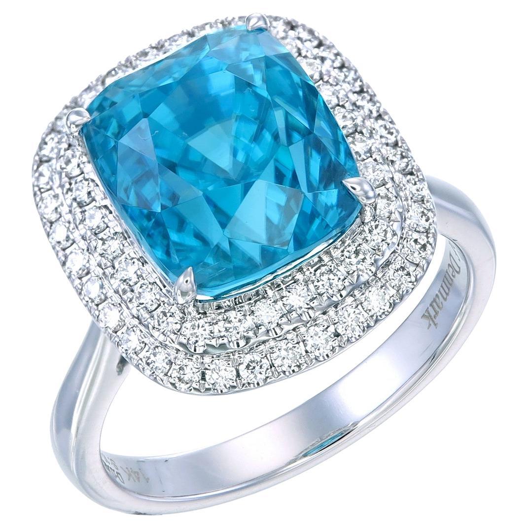 Orloff of Denmark, 10.04 ct Blue Zircon Diamond Cocktail Ring in 14K White  Gold For Sale at 1stDibs