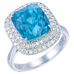 Orloff of Denmark, 10.04 ct Blue Zircon Diamond Cocktail Ring in 14K White Gold