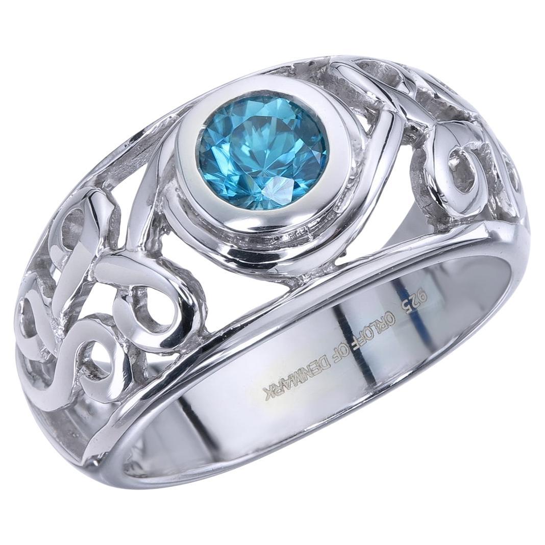Orloff of Denmark, 1.20 ct Ocean Blue Zircon Ring in 925 Sterling Silver For Sale