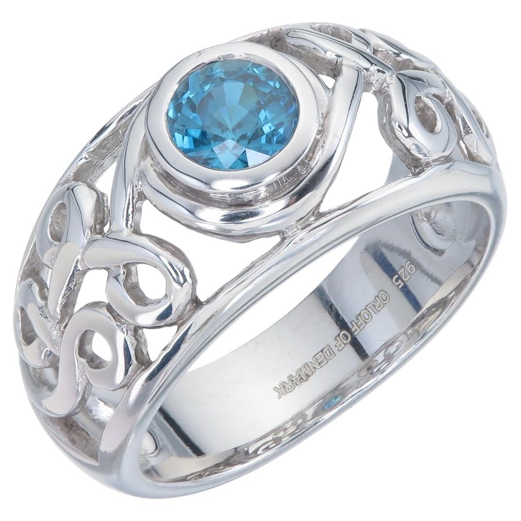 Orloff of Denmark, 1.15 ct Ocean Blue Zircon Ring in 925 Sterling Silver For Sale
