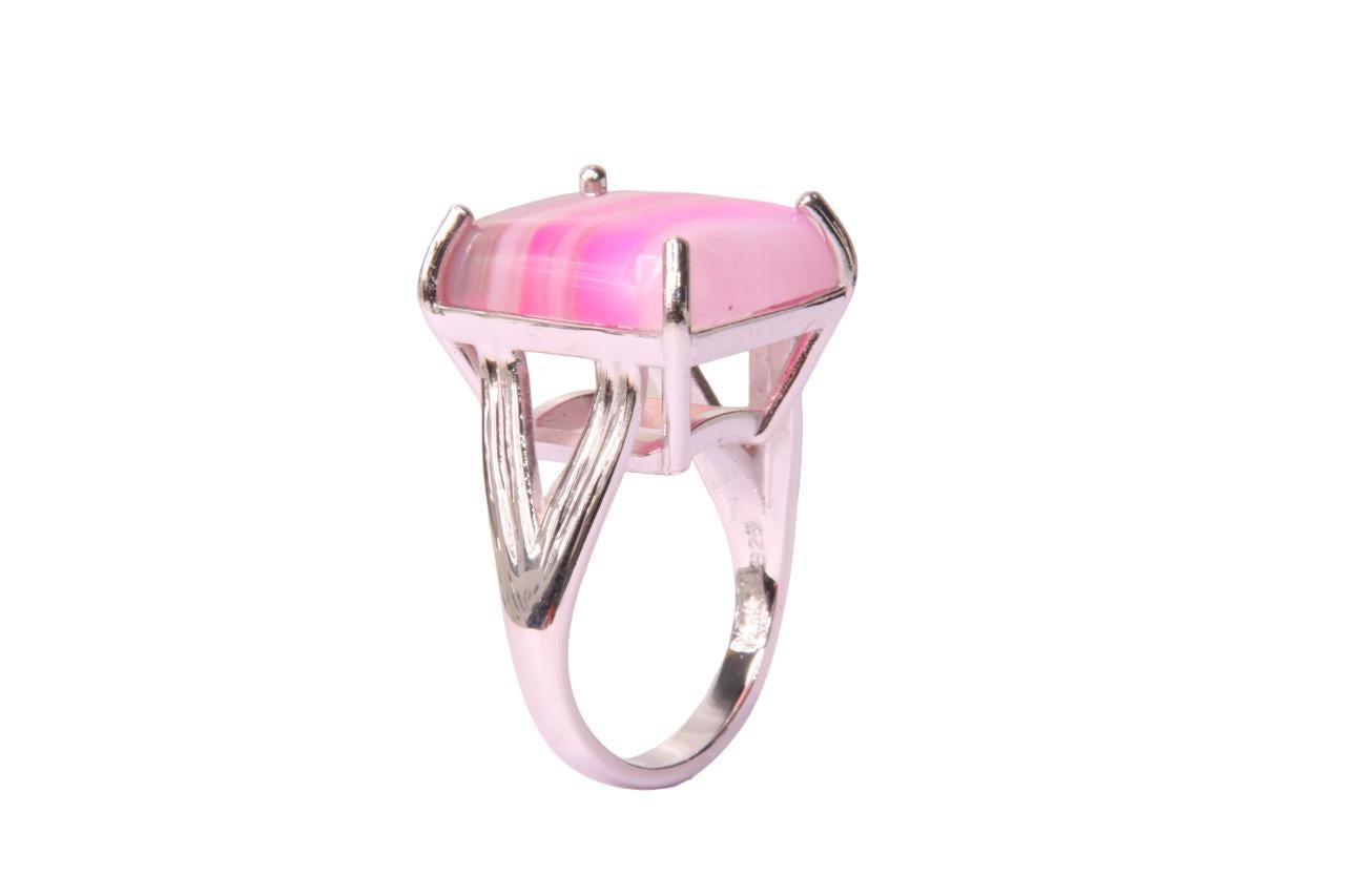 Contemporary Orloff of Denmark, 12 carat Pink Agate Ring in 925 Sterling Silver For Sale