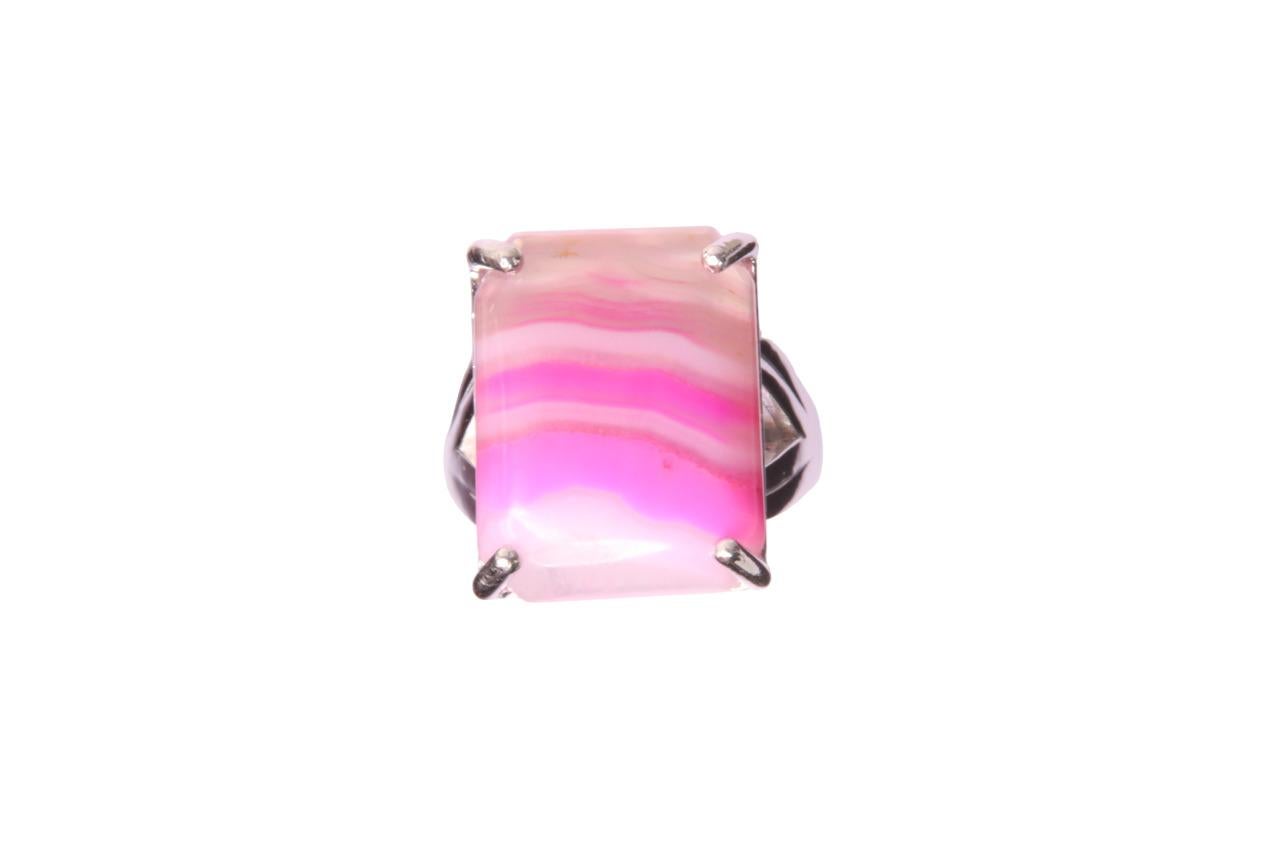 Cabochon Orloff of Denmark, 12 carat Pink Agate Ring in 925 Sterling Silver For Sale