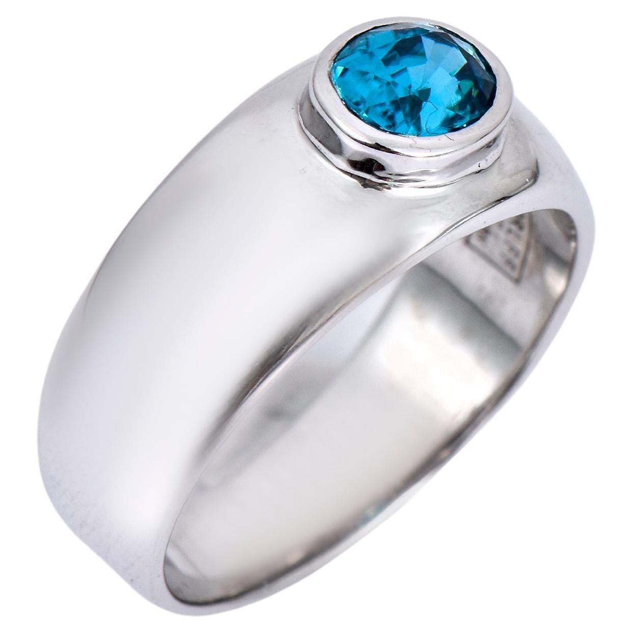 AS Sterling Denmark, Bague en argent 925 avec zircon bleu naturel de 1,3 ct