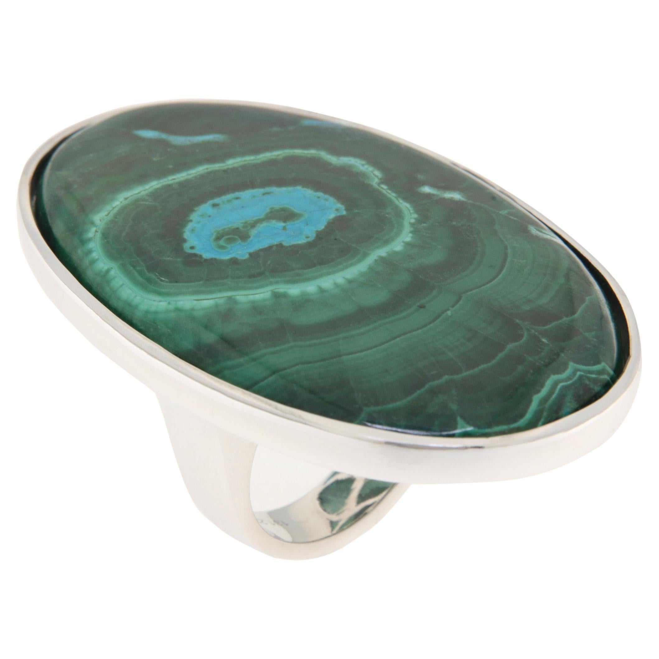 Orloff of Denmark, 131 carat Azurite-Malachite Ring in 925 Sterling Silver For Sale