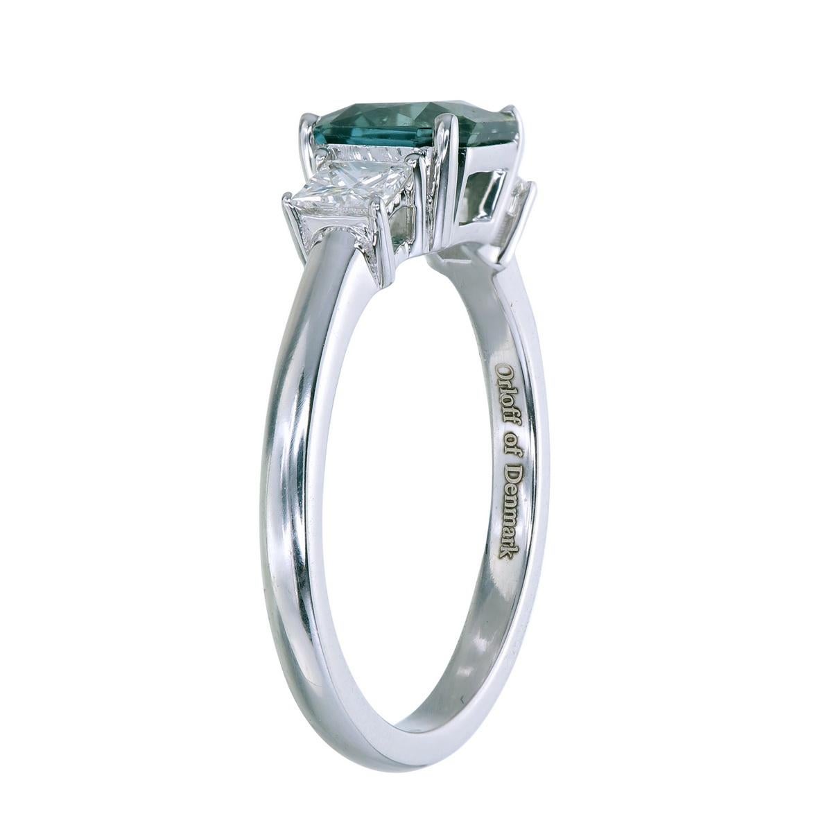 Octagon Cut Orloff of Denmark, 1.32 Carat Basalt Sapphire Diamond Ring set in 14K White Gold For Sale