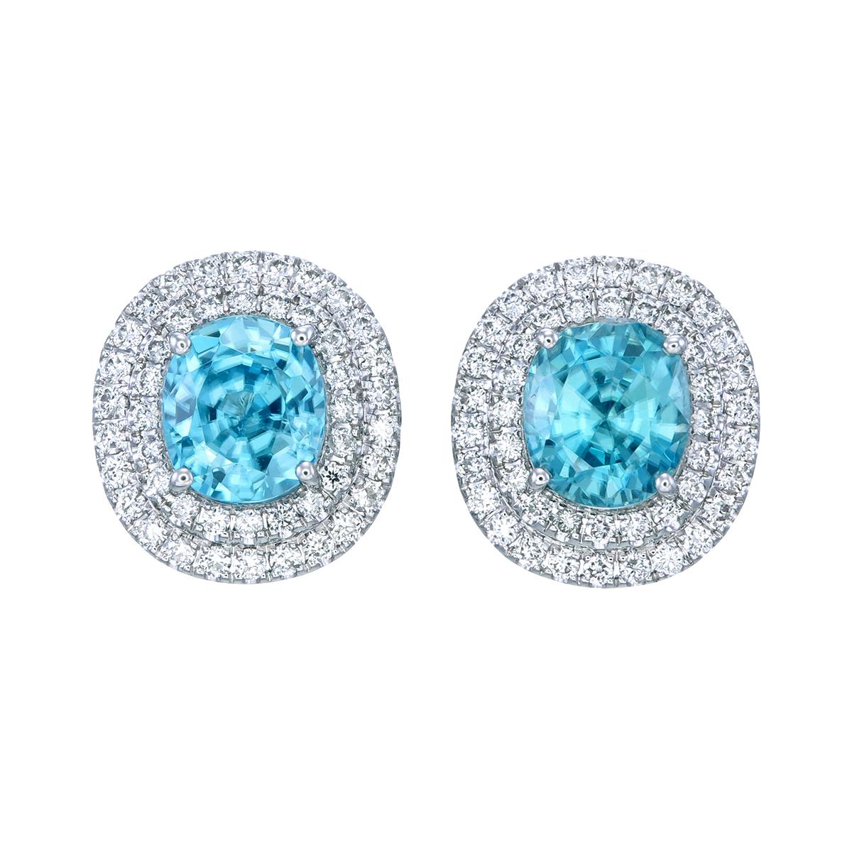 Orloff of Denmark's; Glacial Duet Earrings.
Ratanakiri Zircon Diamond Earrings.

Channeling the crisp and cool shades of winter, these earrings are a true embodiment of elegance. The ice blue zircon, encircled by dazzling diamonds, evokes images of
