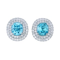 Orloff of Denmark, 1.33 ct Ice Blue Zircon Diamond Earrings in 14K White Gold