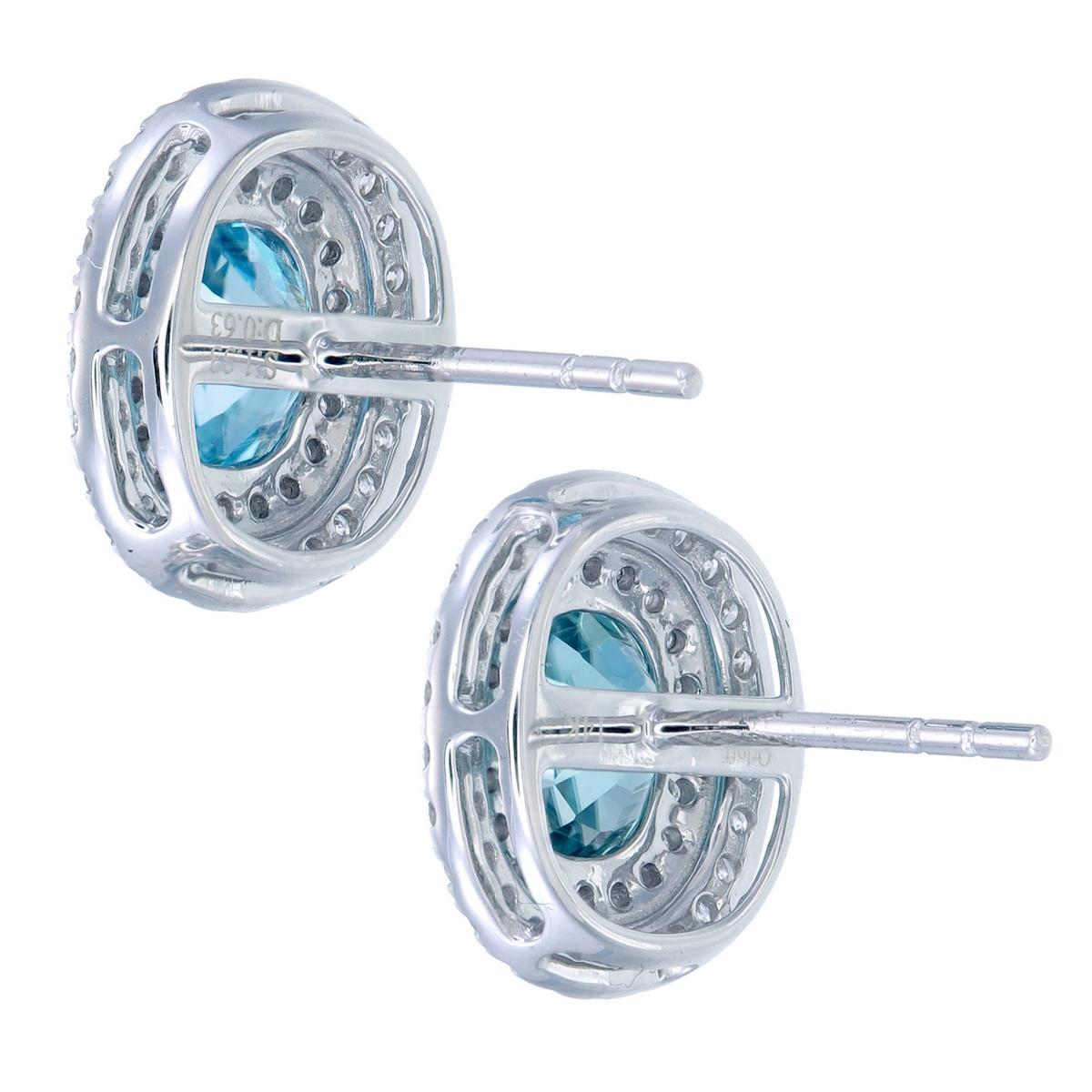 Contemporary Orloff of Denmark, 1.33 ct Ice Blue Zircon Diamond Earrings in 14K White Gold For Sale