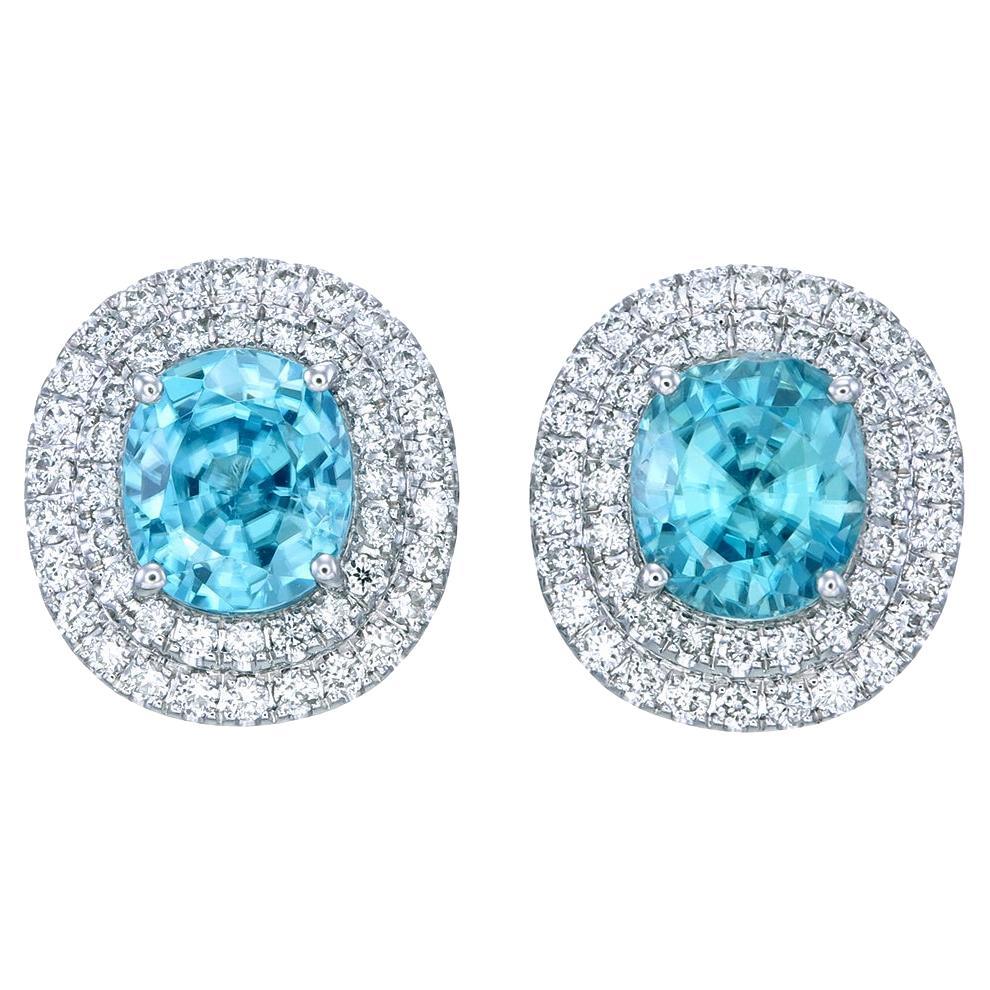 Orloff of Denmark, 1.33 ct Ice Blue Zircon Diamond Earrings in 14K White Gold For Sale