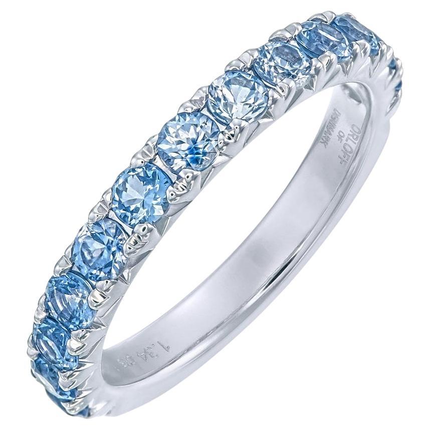 Orloff of Denmark, 1.34 ct Blue Sapphire Half-Band Ring in 14 Karat White Gold For Sale