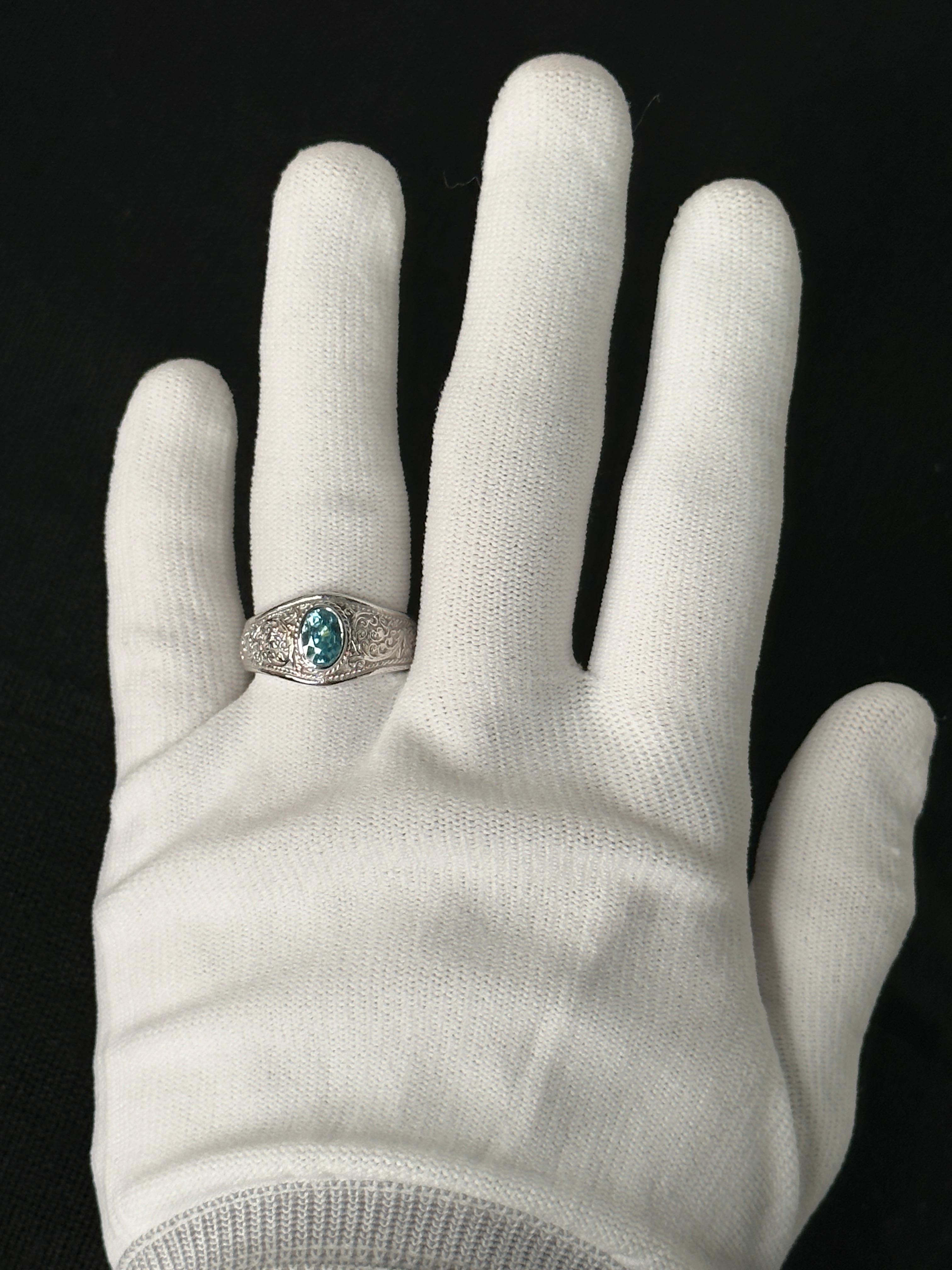 Orloff of Denmark, 1.35 ct Sky Blue Zircon Ring in 925 Sterling Silver In New Condition For Sale In Hua Hin, TH