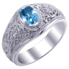 AS Sterling Denmark, Bague en argent 925 avec zircon bleu ciel de 1,35 ct