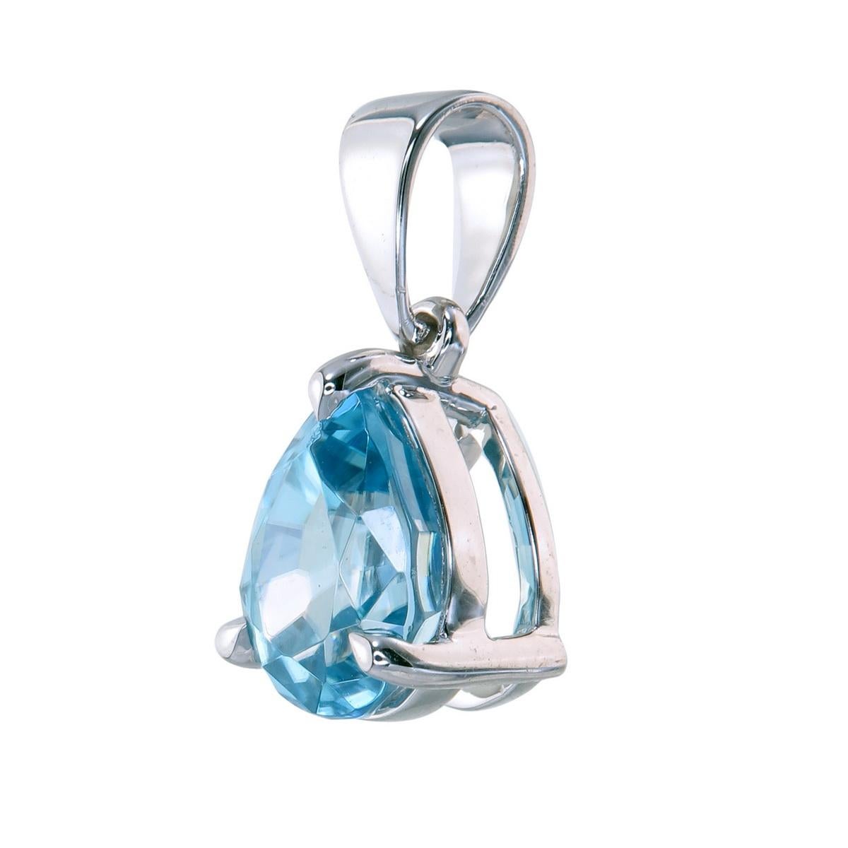 Contemporary Orloff of Denmark, 14 Karat White Gold Pendant, Natural 2.46 Carat Blue Zircon For Sale