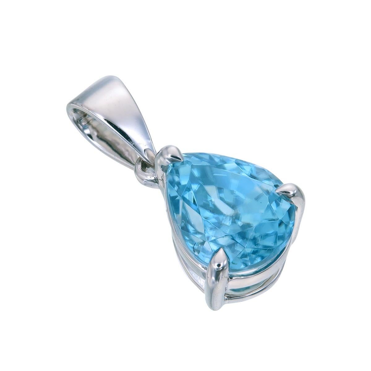 Pear Cut Orloff of Denmark, 14 Karat White Gold Pendant, Natural 2.46 Carat Blue Zircon For Sale