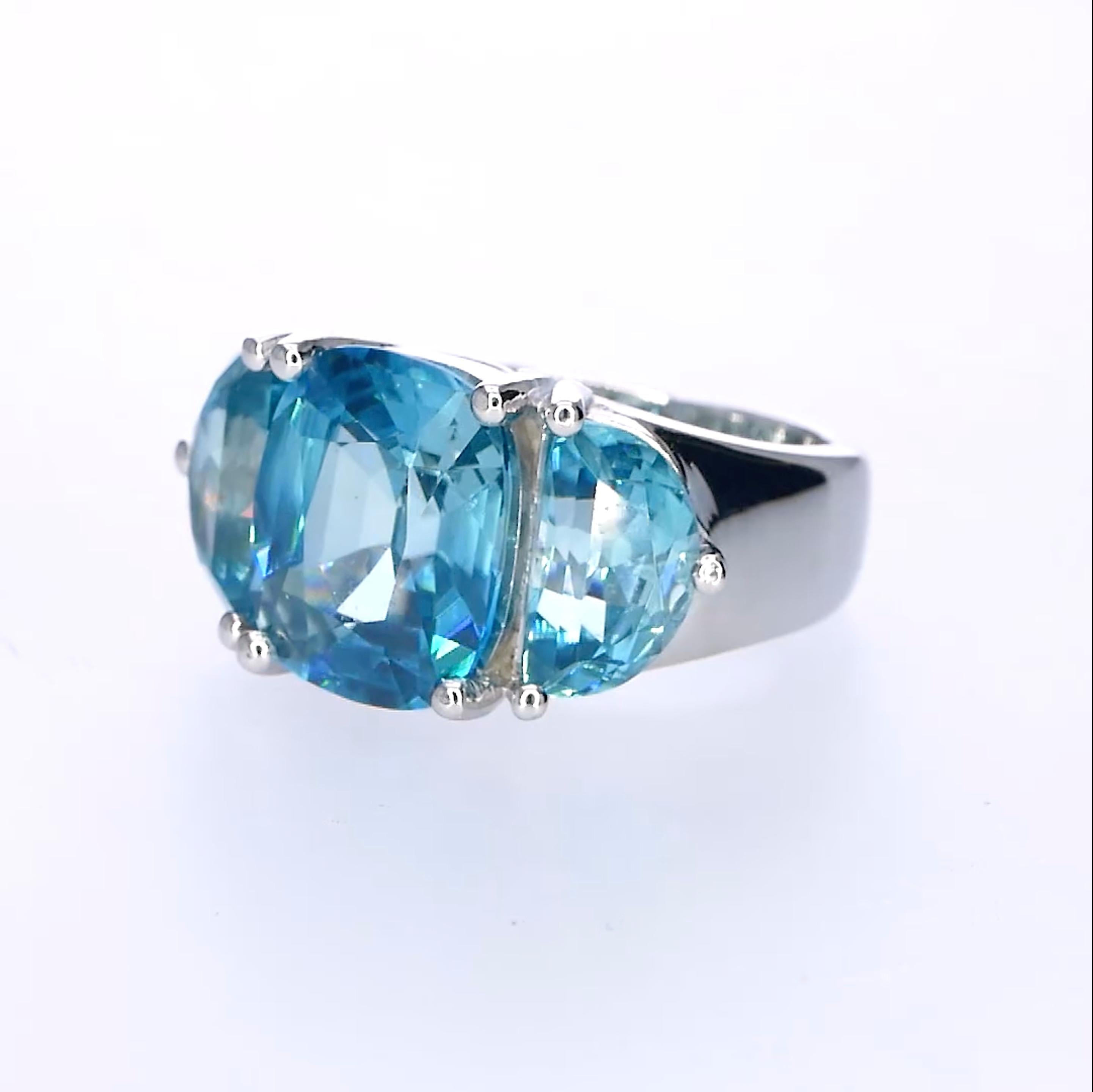Mixed Cut Orloff of Denmark, 14.4 ct Natural Blue Zircon Ring in 925 Sterling Silver For Sale