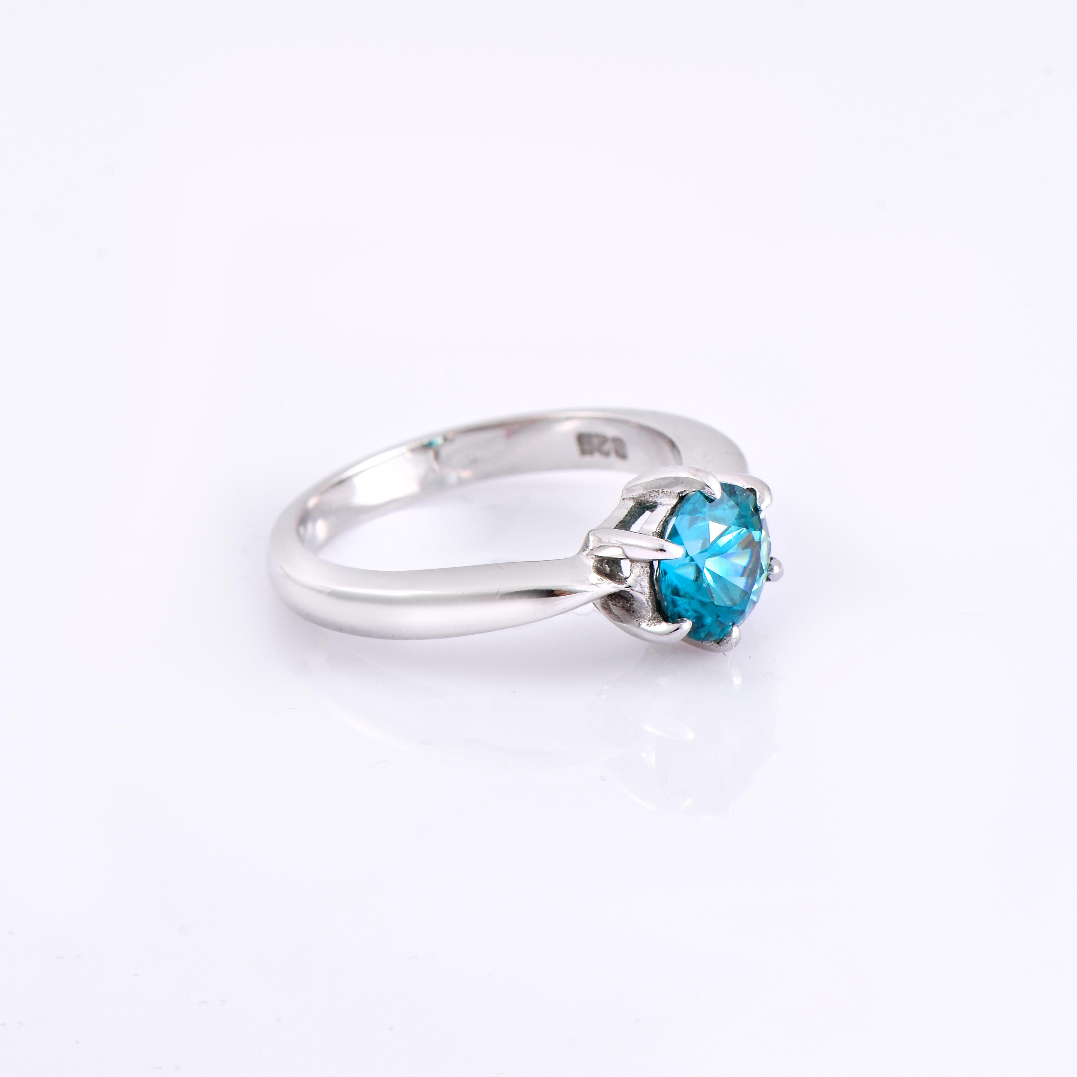 Cushion Cut Orloff of Denmark, 1.46 ct Natural Blue Zircon Ring in 925 Sterling Silver For Sale