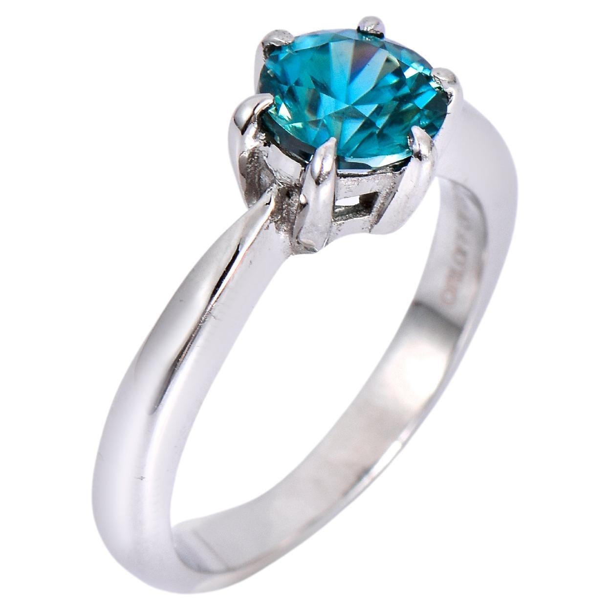 Orloff of Denmark, 1.46 ct Natural Blue Zircon Ring in 925 Sterling Silver For Sale