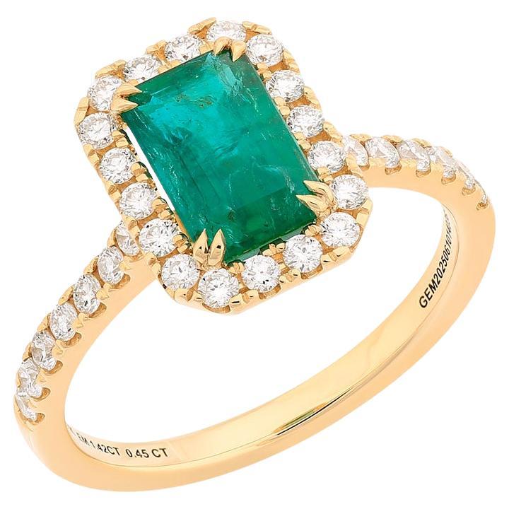 Orloff of Denmark - 14K Gold Zambian Emerald Diamond Halo Ring