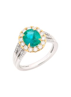 Orloff of Denmark - 14K White and Yellow Gold Zambian Emerald Diamond Halo Ring