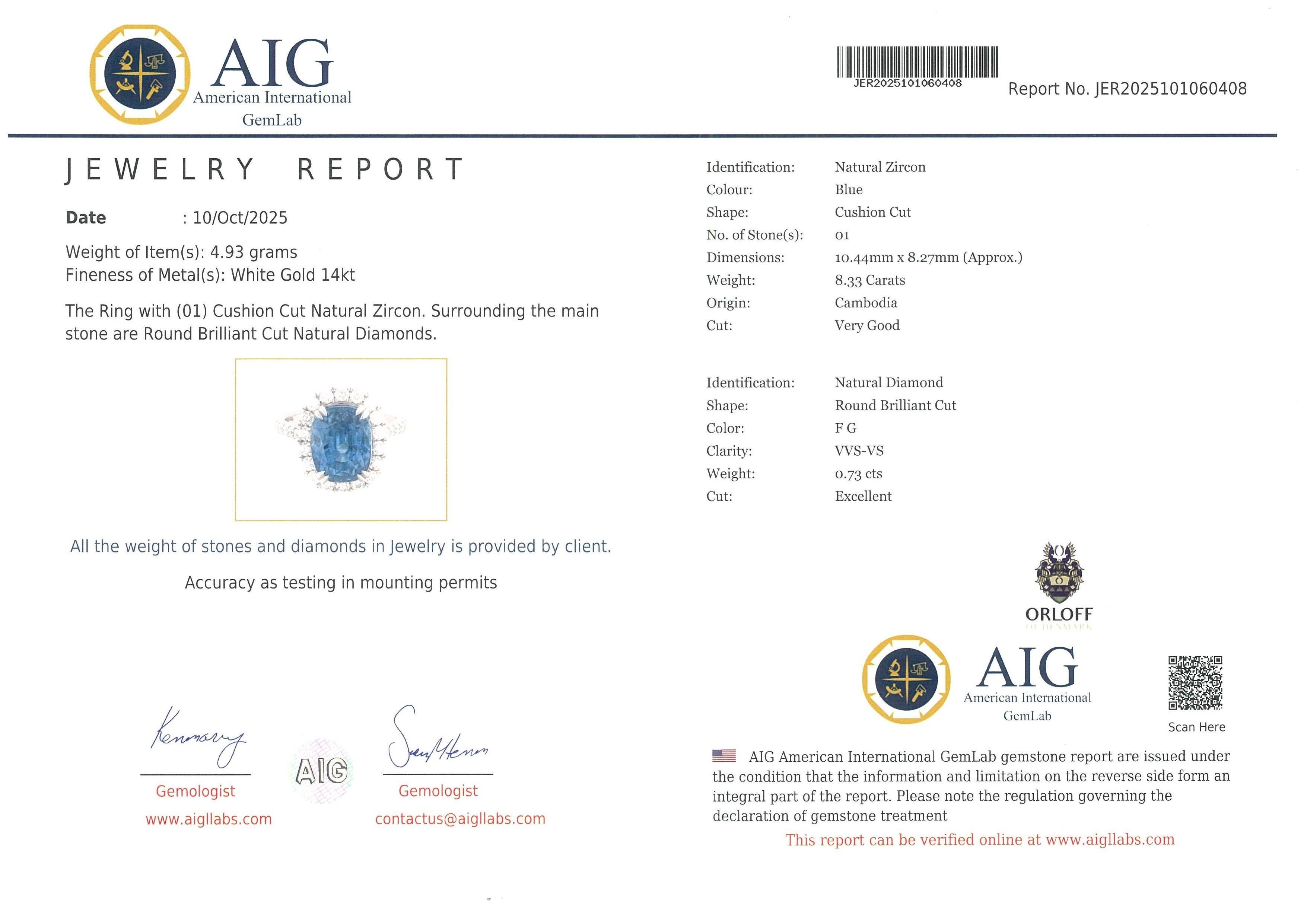 Orloff of Denmark - 14K White Gold - Bague extravagante en zircon bleu et diamant Neuf - En vente à Hua Hin, TH