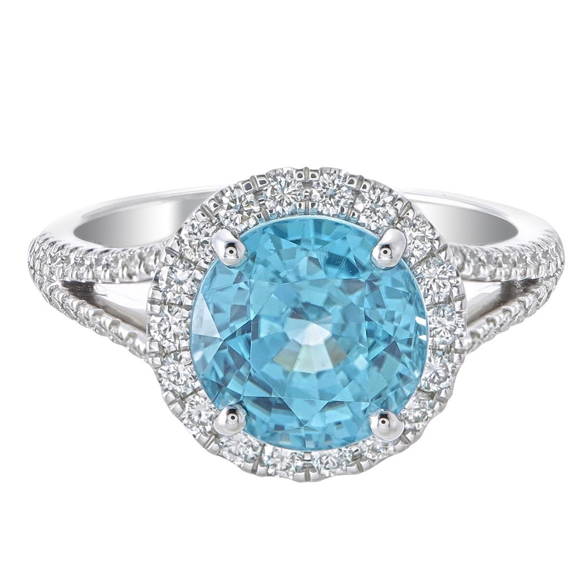 Contemporain Orloff of Denmark - 14K White Gold - Incroyable bague à diamant et zircon bleu rond en vente