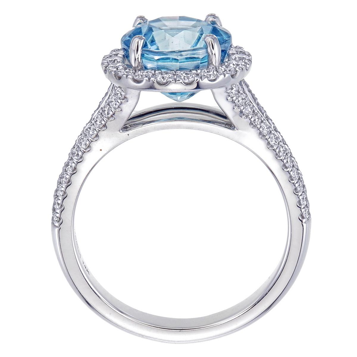 Taille mixte Orloff of Denmark - 14K White Gold - Incroyable bague à diamant et zircon bleu rond en vente