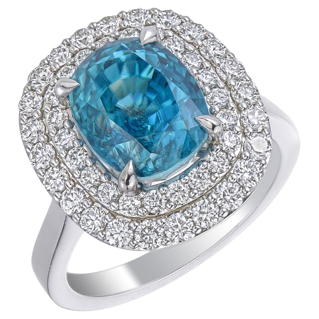 Orloff of Denmark - 14K White Gold - Stunning Blue Zircon Diamond Ring (Bague avec diamant et zircon bleu)
