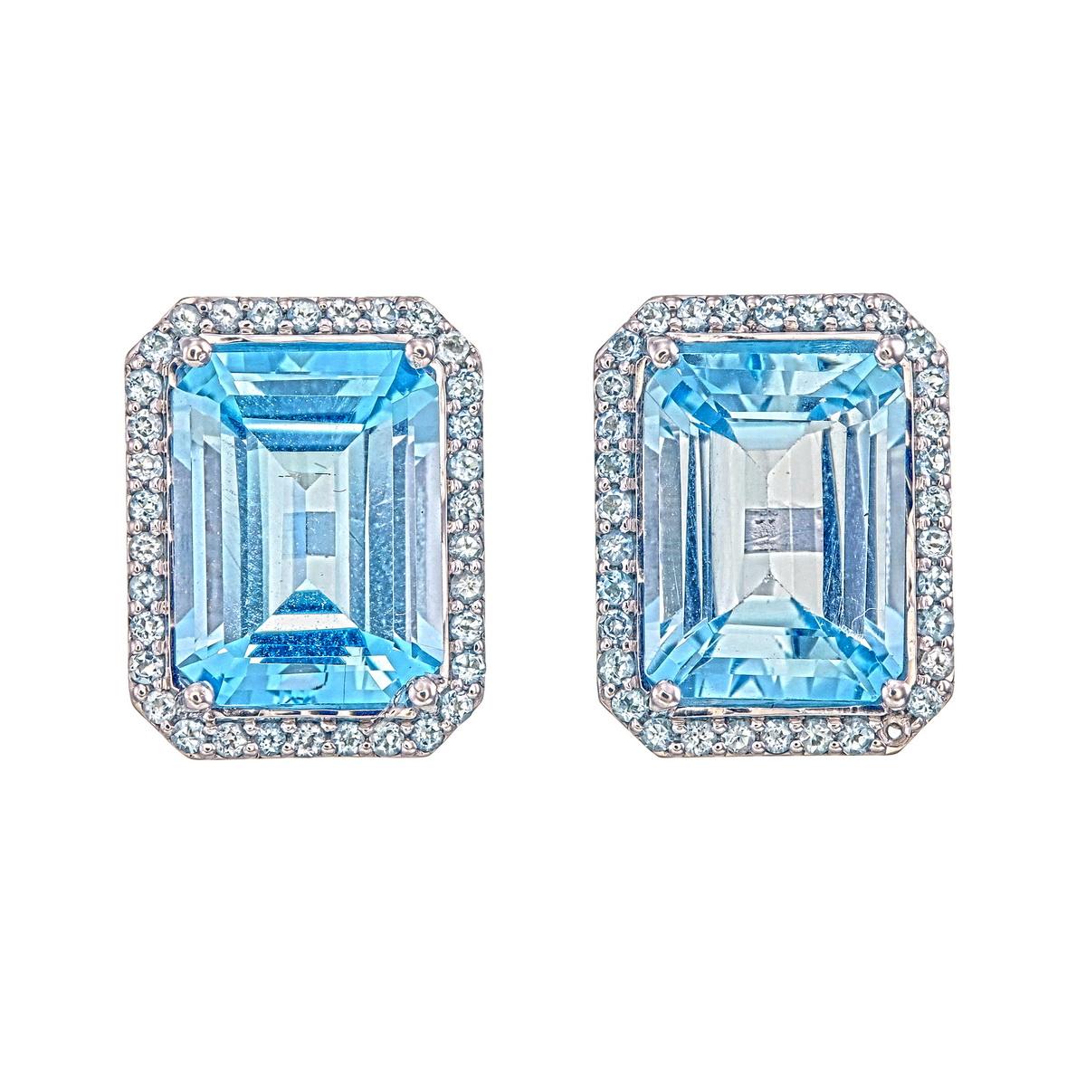Orloff of Denmark, 15 carat Blue Topaz Halo Earrings in 925 Sterling Silver Pour femmes en vente