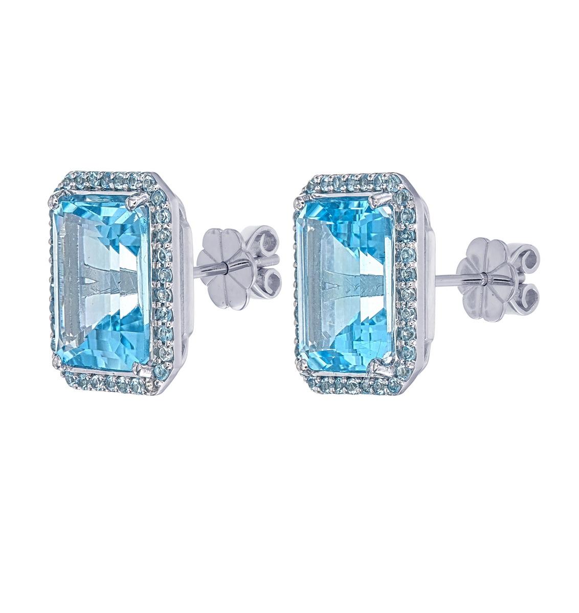 Orloff of Denmark, 15 carat Blue Topaz Halo Earrings in 925 Sterling Silver en vente 1