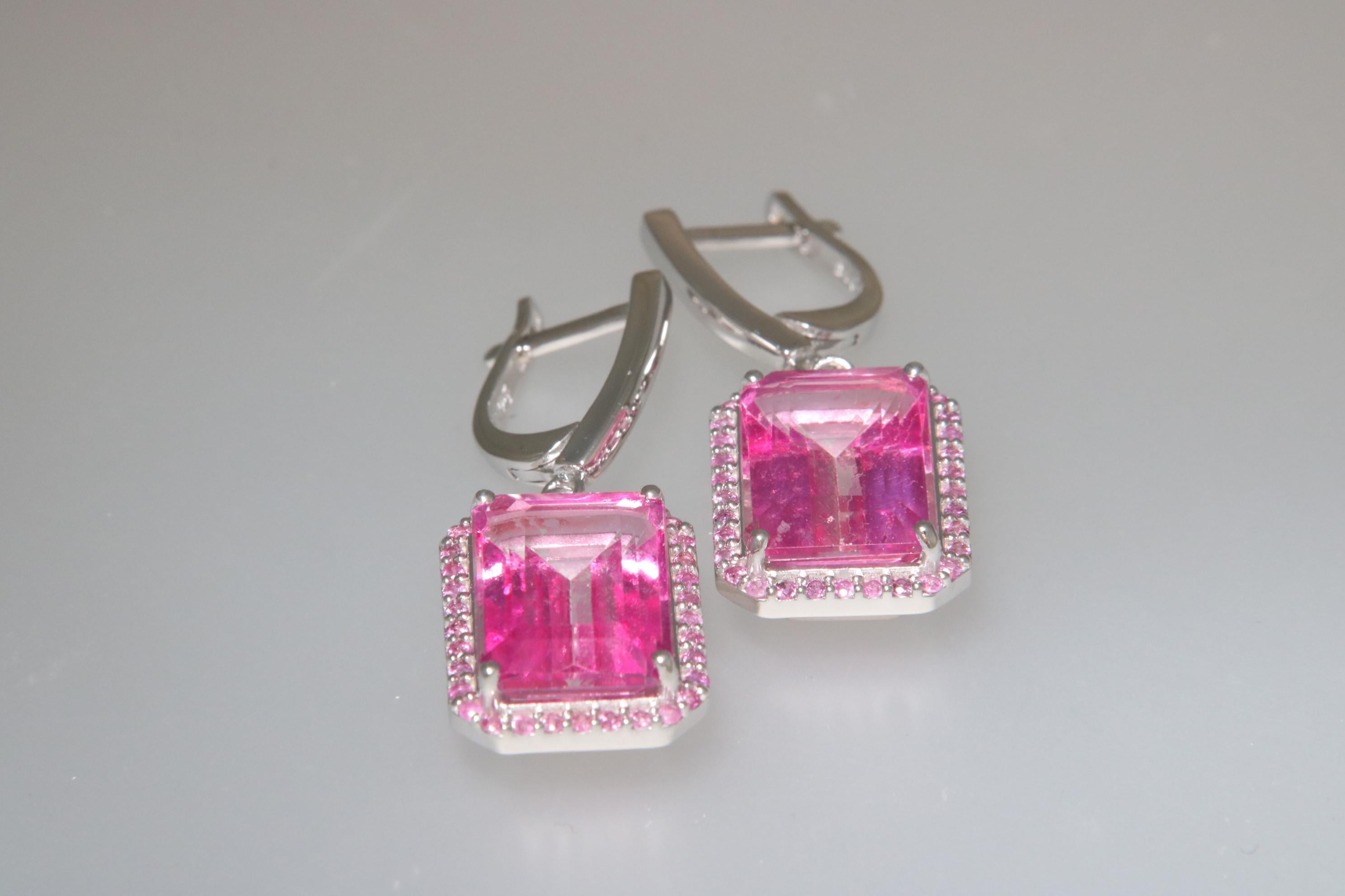 Contemporary Orloff of Denmark, 18 carat Pink Topaz Sapphire Earrings in 925 Sterling Silver For Sale