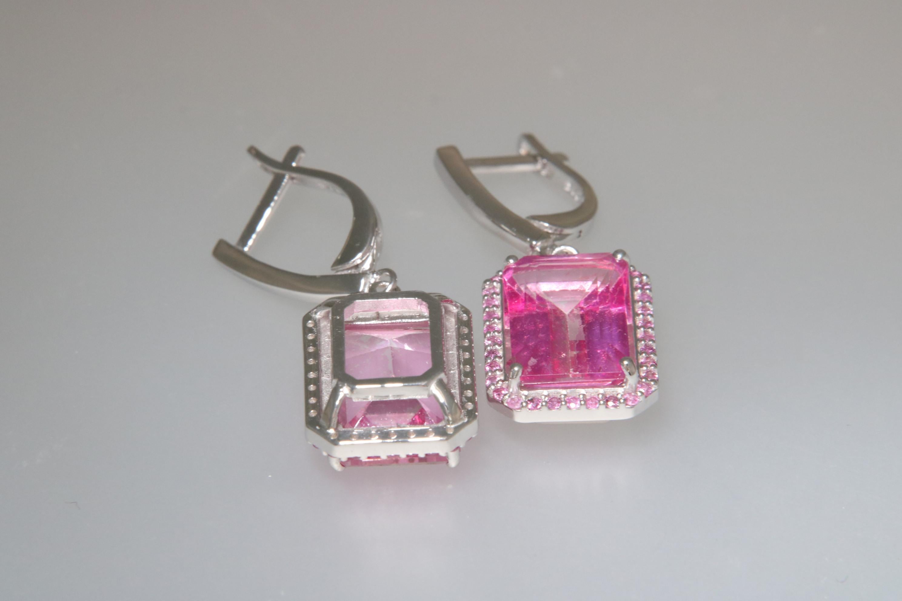 Octagon Cut Orloff of Denmark, 18 carat Pink Topaz Sapphire Earrings in 925 Sterling Silver For Sale