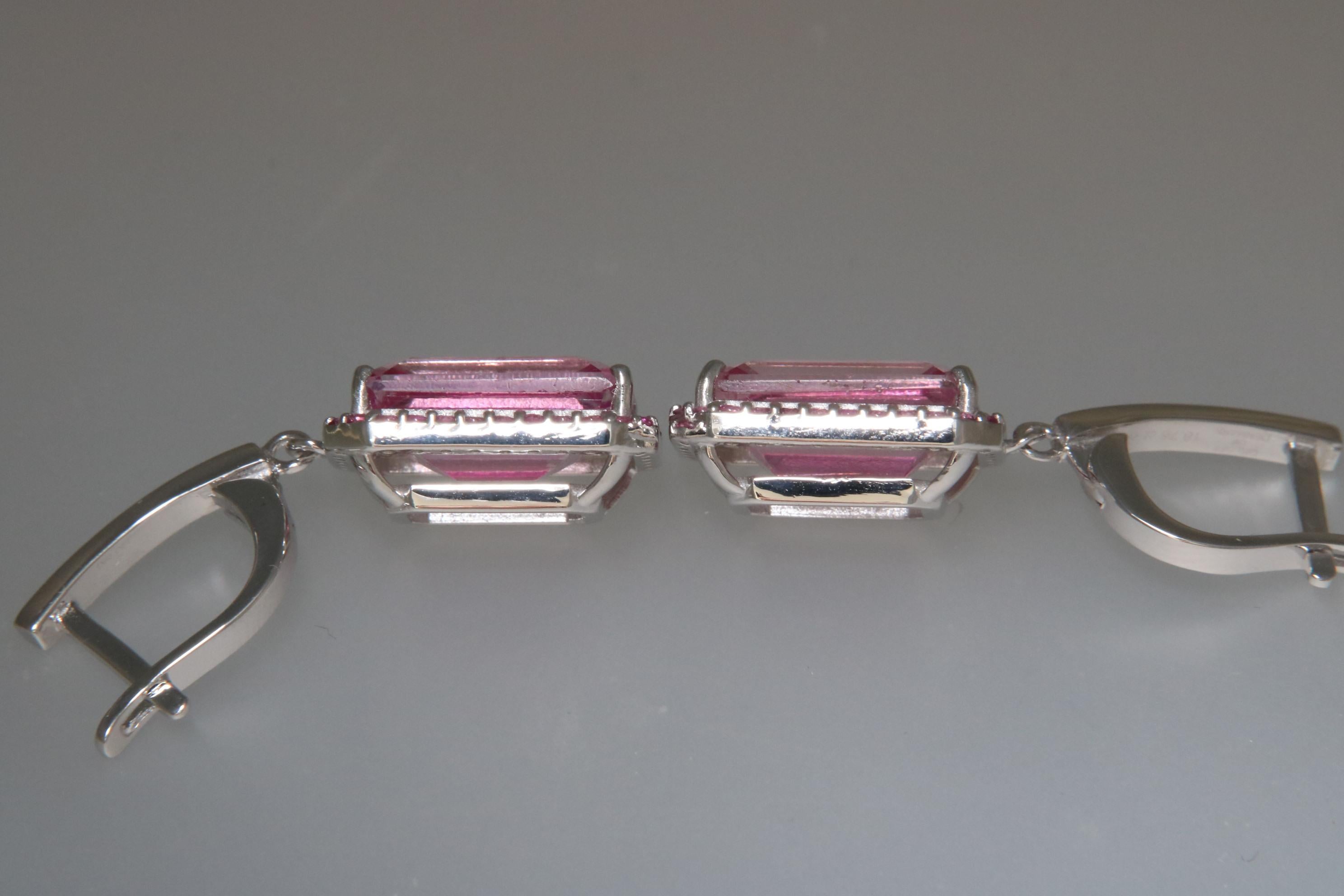 Orloff of Denmark, 18 carat Pink Topaz Sapphire Earrings in 925 Sterling Silver In New Condition For Sale In Hua Hin, TH