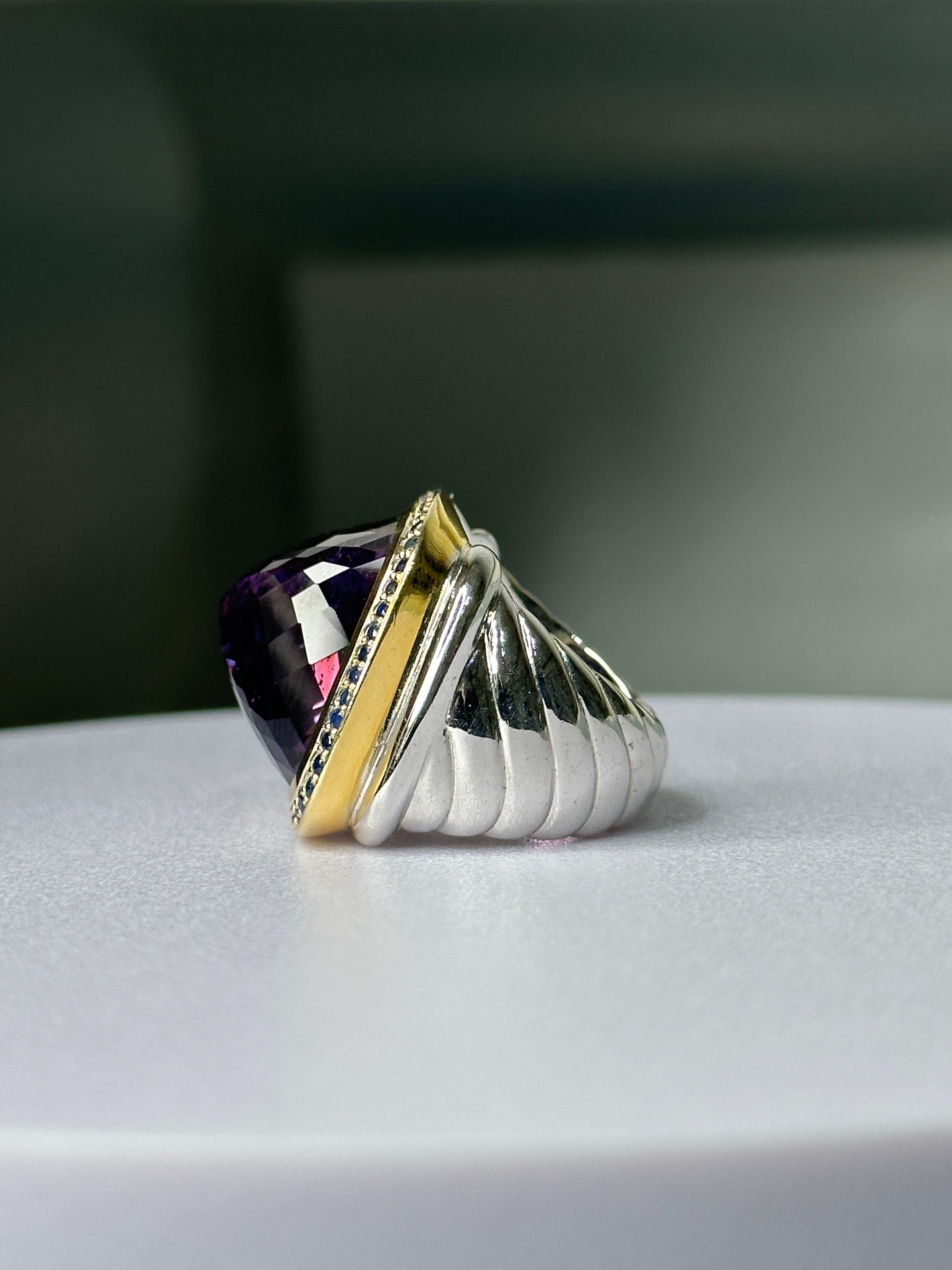 Orloff of Denmark, 18K Gold-Plated Amethyst & Sapphire Statement Ring 925 Silver In New Condition For Sale In Hua Hin, TH