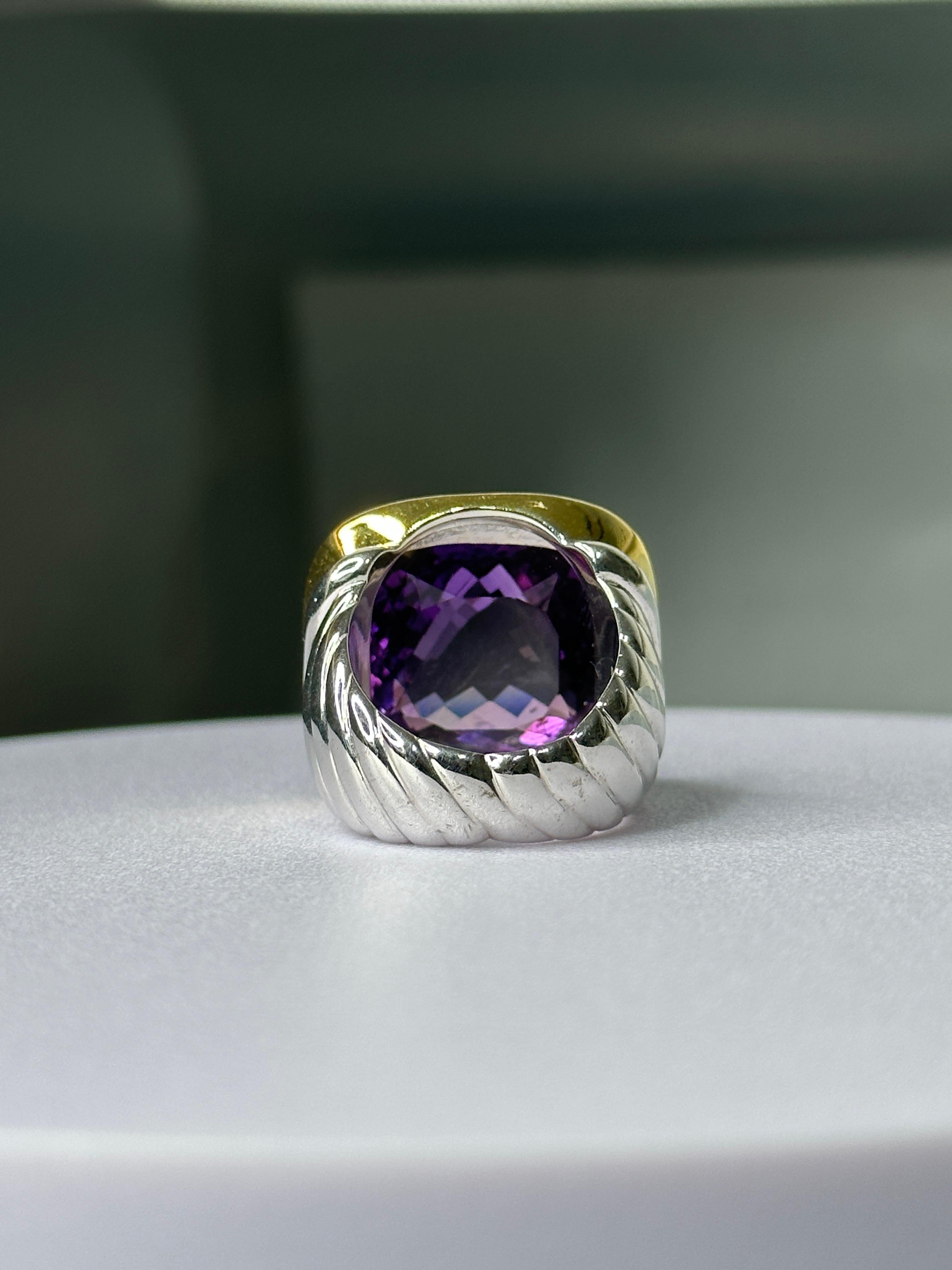 Women's or Men's Orloff of Denmark, 18K Gold-Plated Amethyst & Sapphire Statement Ring 925 Silver For Sale
