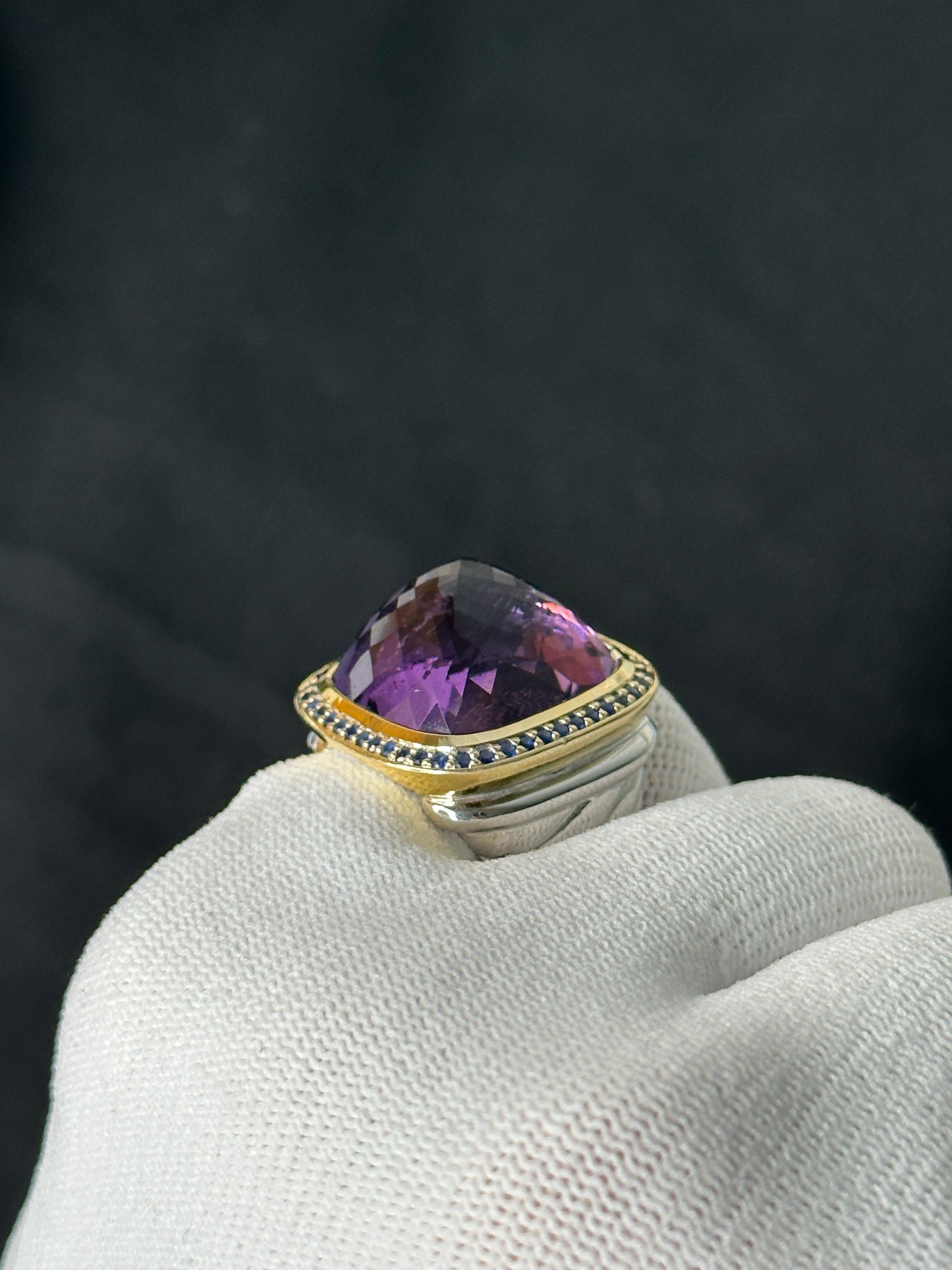 Orloff of Denmark, 18K Gold-Plated Amethyst & Sapphire Statement Ring 925 Silver For Sale 1