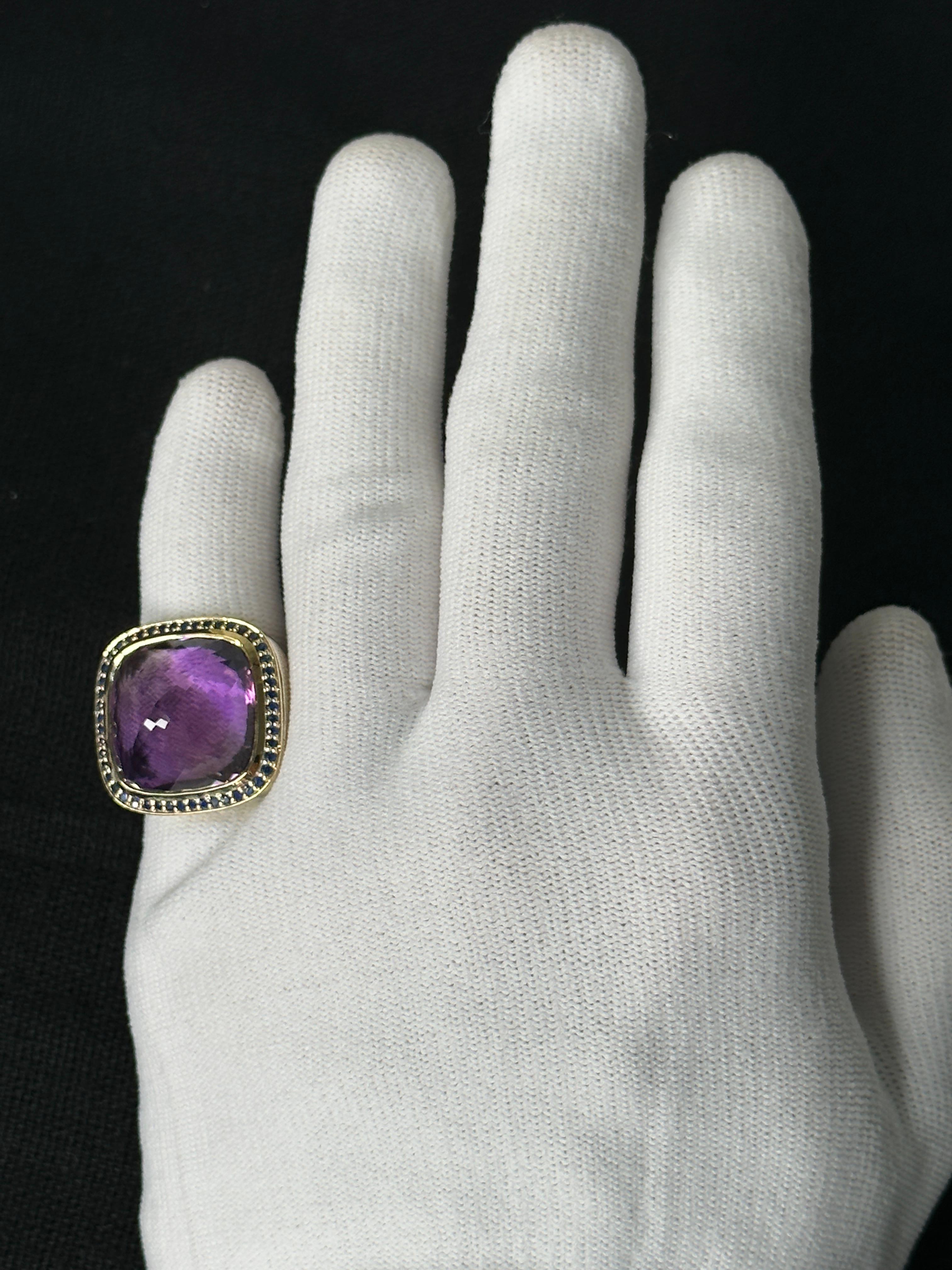 Orloff of Denmark, 18K Gold-Plated Amethyst & Sapphire Statement Ring 925 Silver For Sale 2