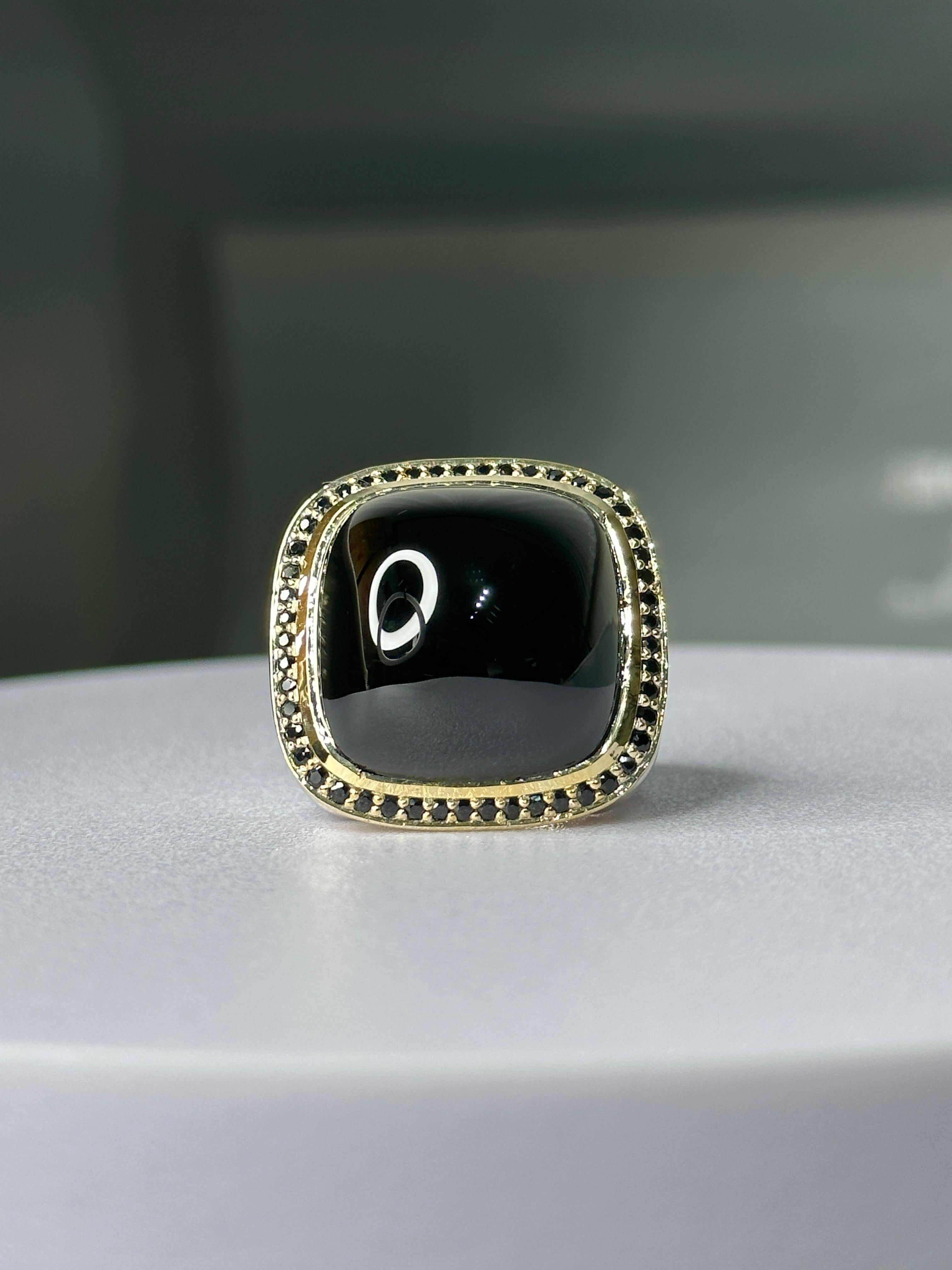Contemporary Orloff of Denmark, 18K Gold-Plated Onyx & Sapphire Statement Ring 925 Silver For Sale